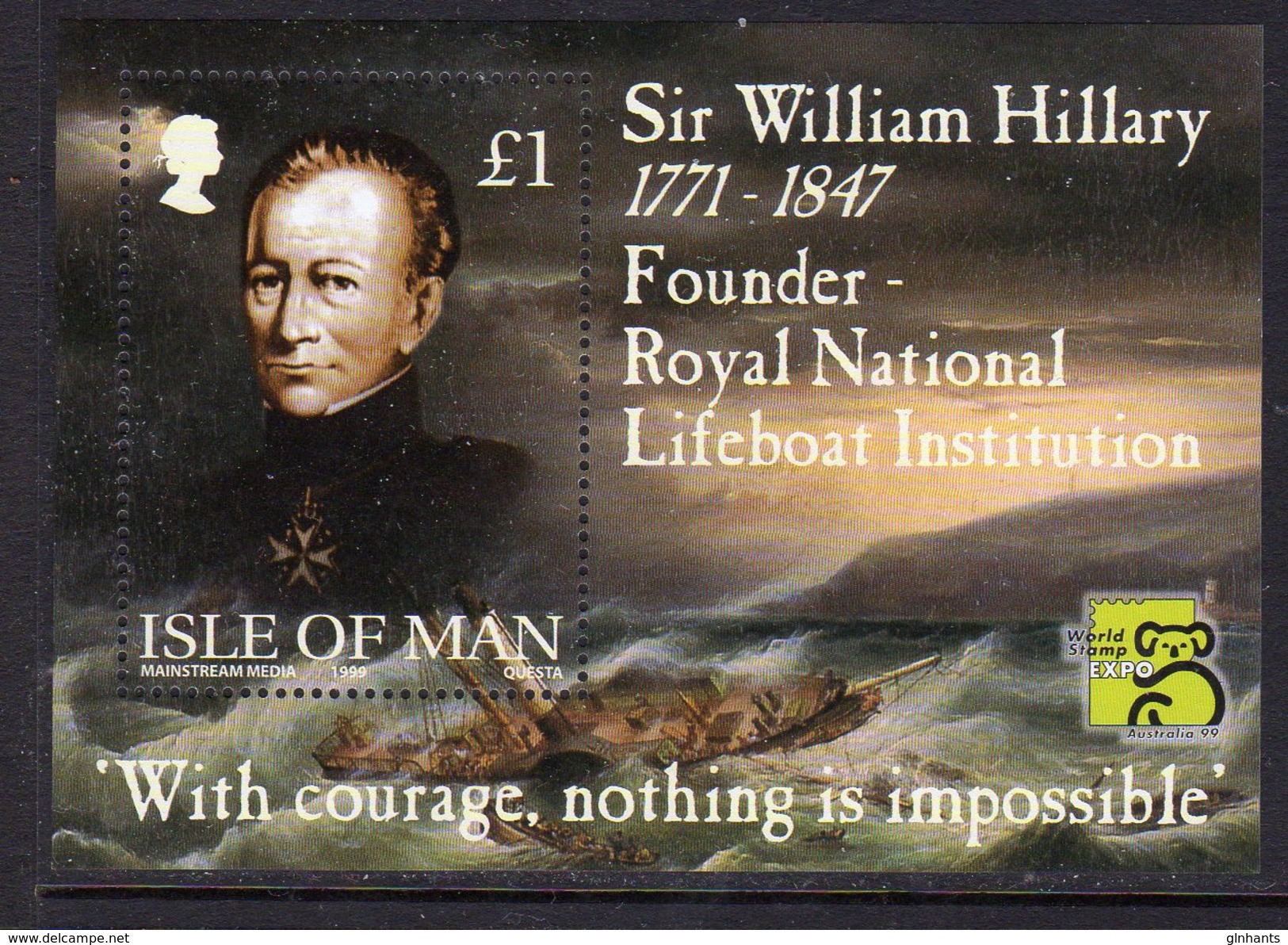 GB ISLE OF MAN IOM - 1999 WILLIAM HILLARY ROYAL NATIONAL LIFEBOAT INSTITUTION RNLI MS SG MS839 FINE MNH ** - Isle Of Man