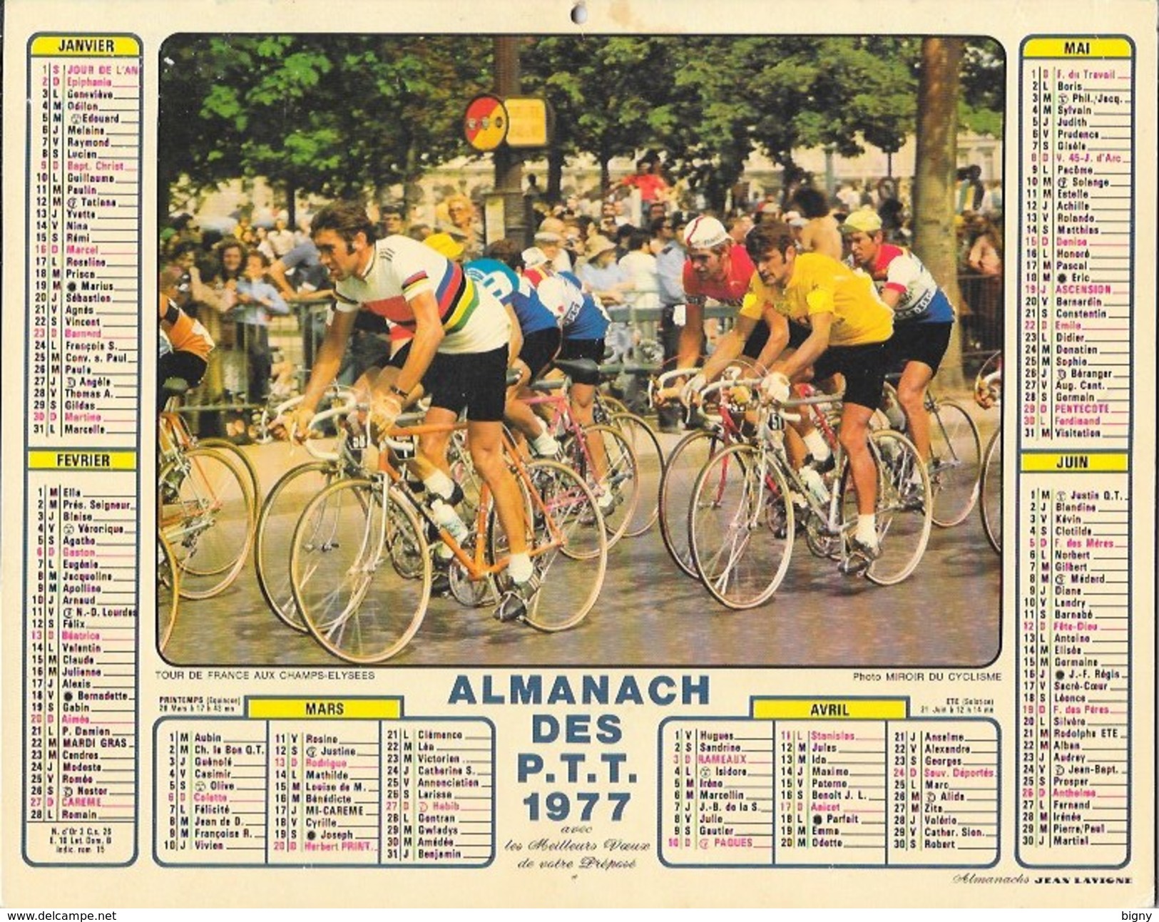 CALENDRIER Des POSTES 1984 - TOUR De FRANCE " Sur Les Champs Elysées " Eddy Merckx ; Bernard Thevenet - Big : 1971-80