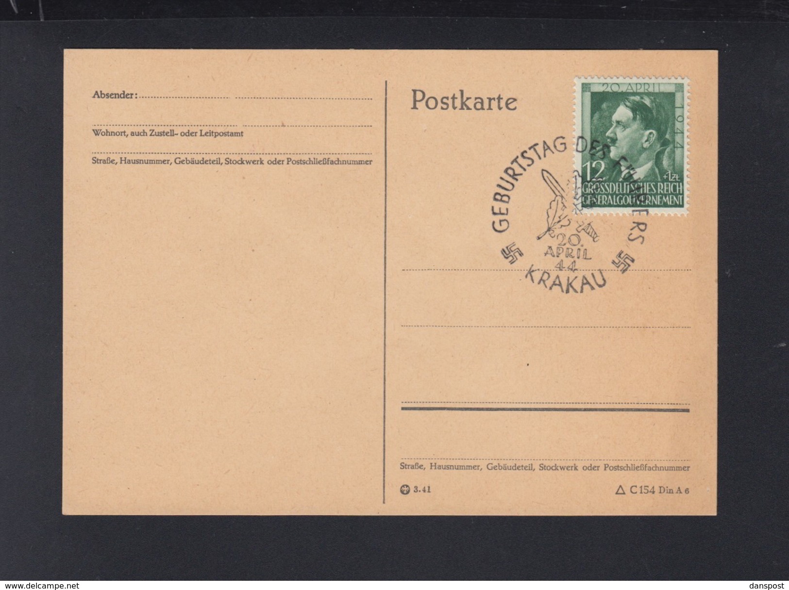 Generalgouvernement FDC Karte 1944 Krakau - Occupazione 1938 – 45