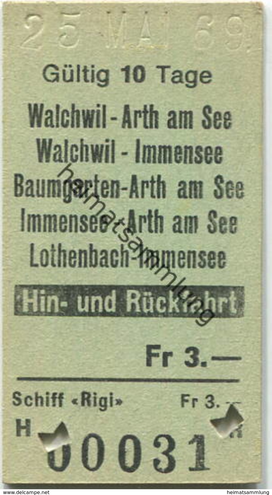 Schweiz - Schiff Rigi - Walchwil Lothenbach - Hin- Und Rückfahrt - Fahrkarte 1969 - Europa