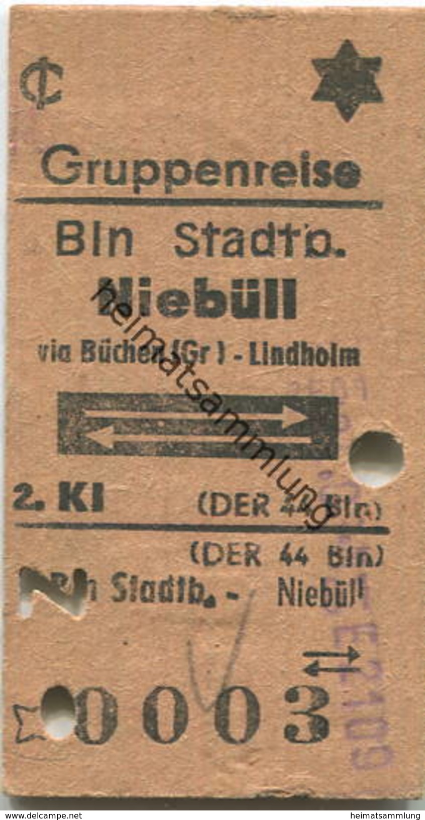 Deutschland - Gruppenreise - Berlin Stadtbahn Niebüll Via Büchen (Gr) Lindholm - Fahrkarte 1974 - Europa