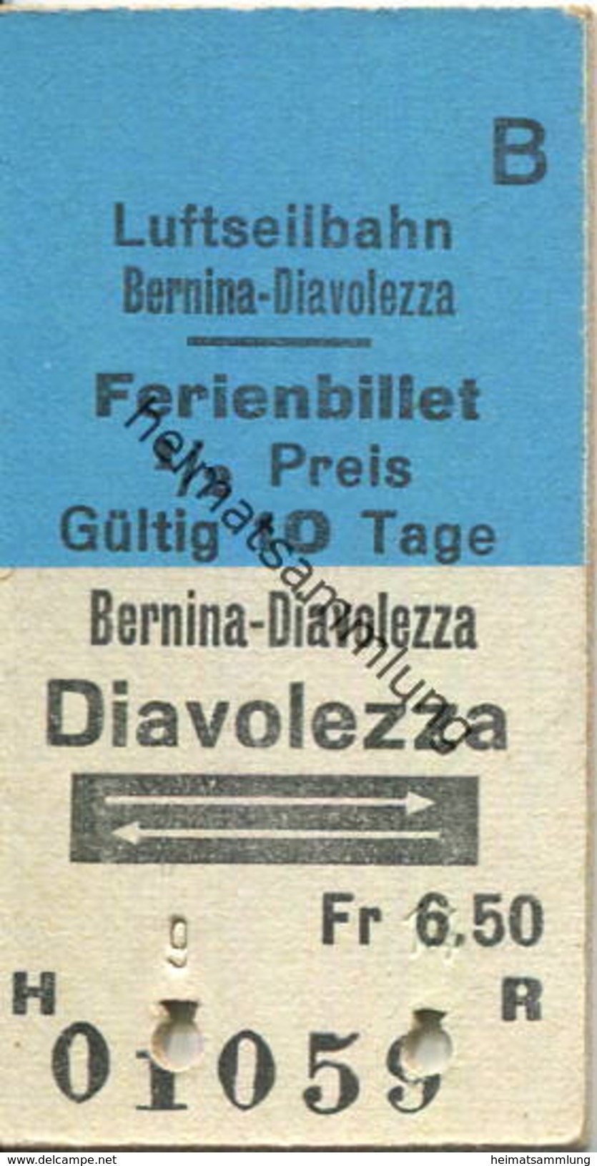 Schweiz - Luftseilbahn Bernina-Diavolezza - Ferienbillet - Fahrkarte 1/2 Preis Fr 6.50 - Europa