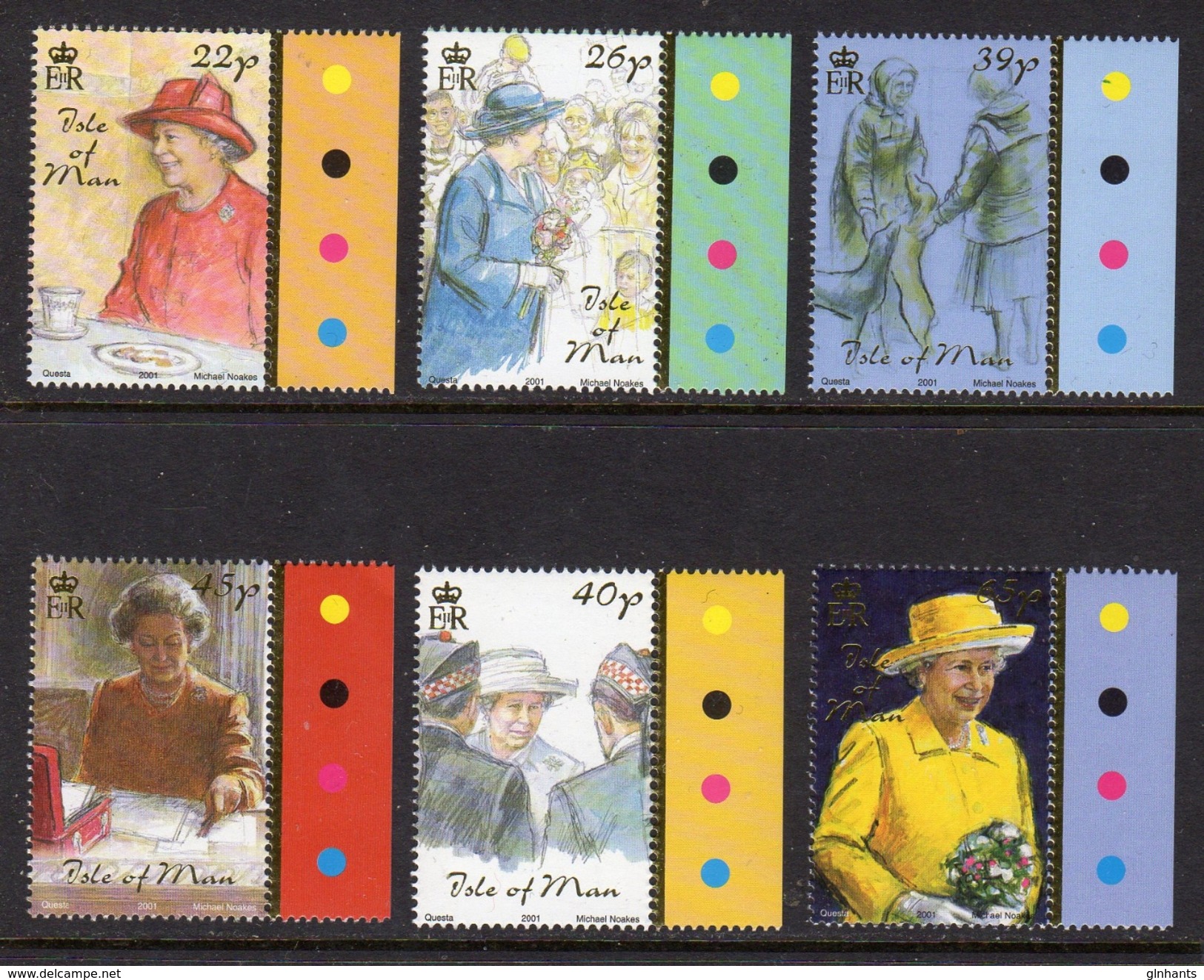 GB ISLE OF MAN IOM - 2001 QUEEN ELIZABETH GOLDEN JUBILEE SET (6V) 1st ISSUE WITH MARGINS SG 959-964 FINE MNH ** - Isle Of Man