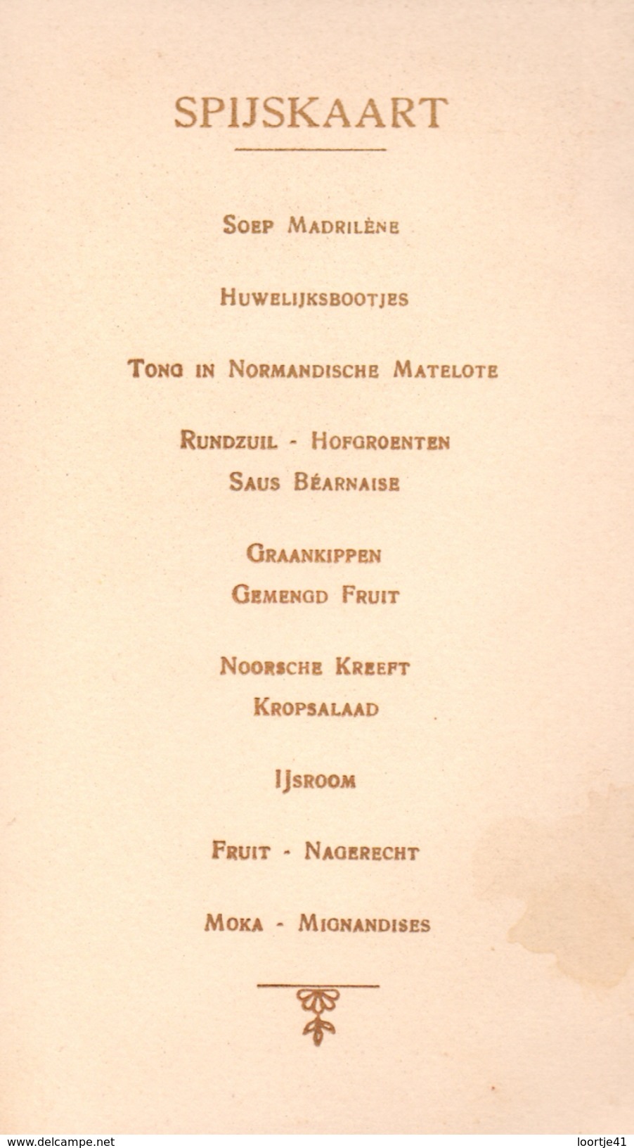 Menu - Feestmaal Huwelijk R. Hungens X Leon Wouters - Antwerpen 1934 - Menus