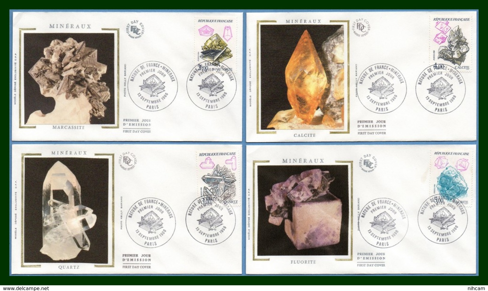 France FDC Silk Soie N° 2429 / 2432 Complet 1986 (cote 10 &euro;) - Minerals