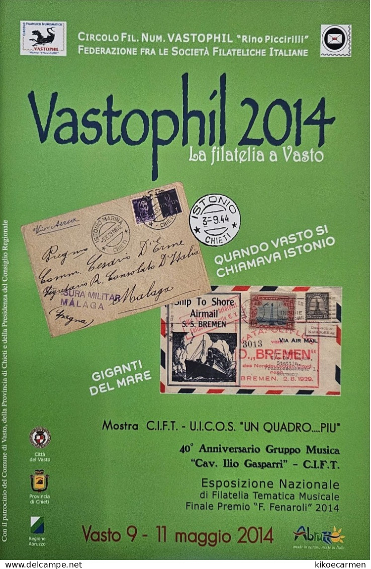 Music, Mersin 2013 Giochi Mediterraneo Sport, Navigation, Vastophil 2014 Vastofil Abruzzo VASTO 54 Coloured Pages - Philatelic Exhibitions