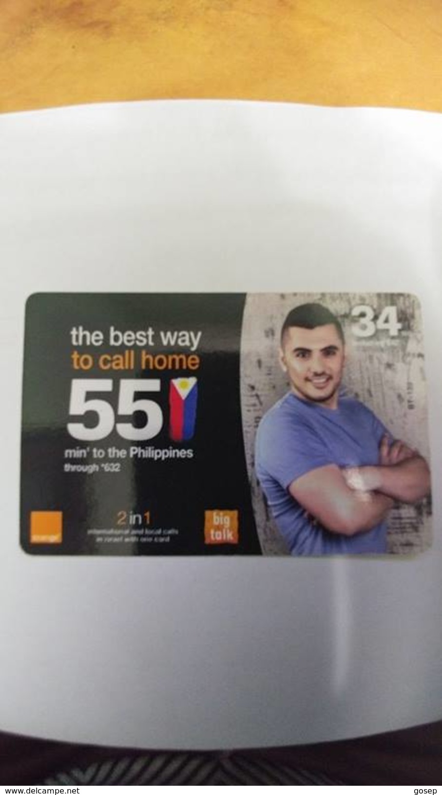 Israel-orange Bt-139-(the Best Way To Call Hone 55)-(card Board)-()-(philippines)-used Card-look Out Side - Filipinas