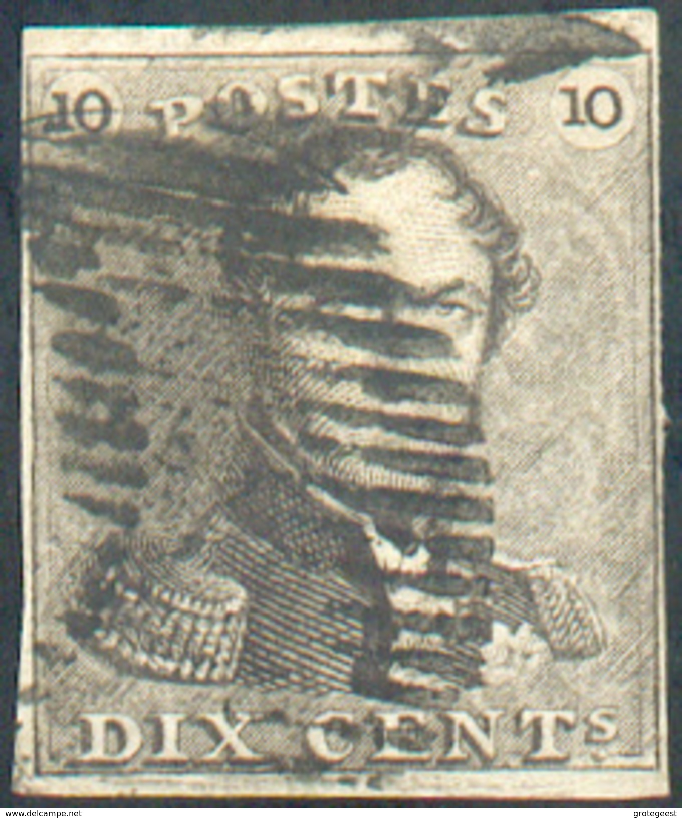 N°1 - Epaulette 10 Centimes Brun-gris, TB Margée, Obl. Légère  - 11594 - 1849 Epaulettes