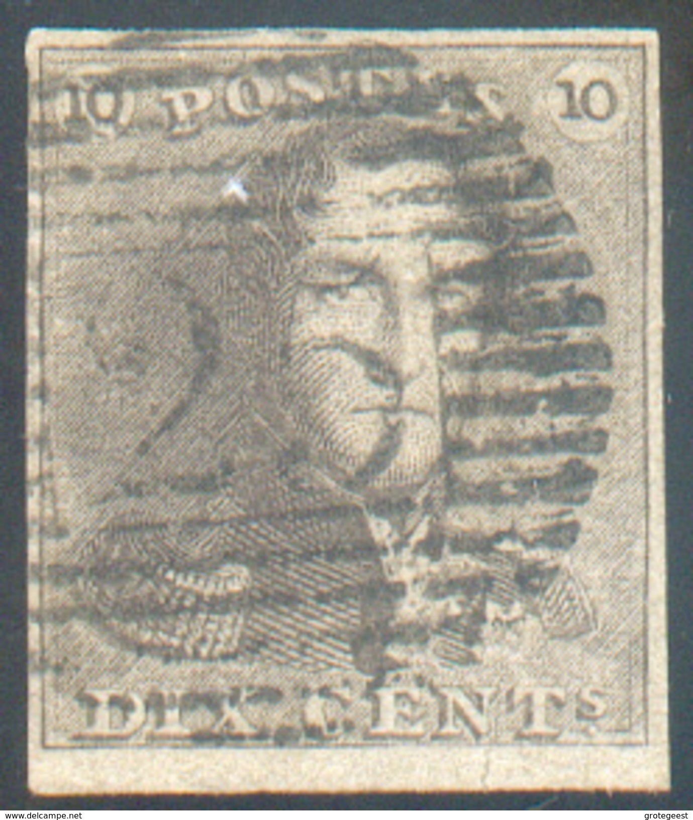 N°1 - Epaulette 10 Centimes Brun, TB Margée Et Petit Bord De Feuille Inférieur, Obl. P.25 CHARLEROI Centrale.  Splendide - 1849 Epauletten