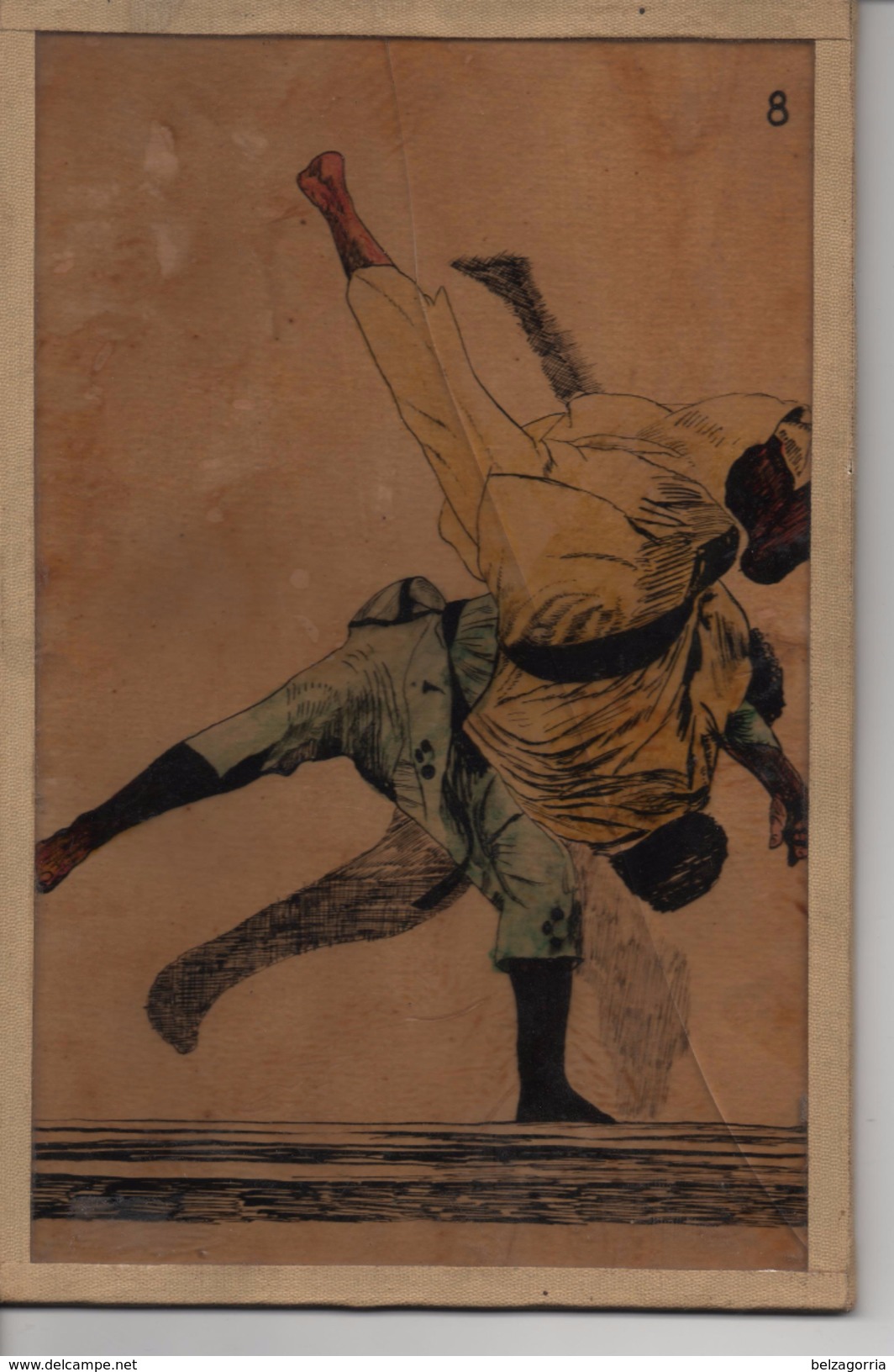 SPORTS De COMBAT JUDO Ou JU-JITSU - ILLUSTRATEURS  à IDENTIFIER  DESSIN Ou LITHO ANCIEN Sur CADRE -  - VOIR SCAN SUPERBE - Sports De Combat