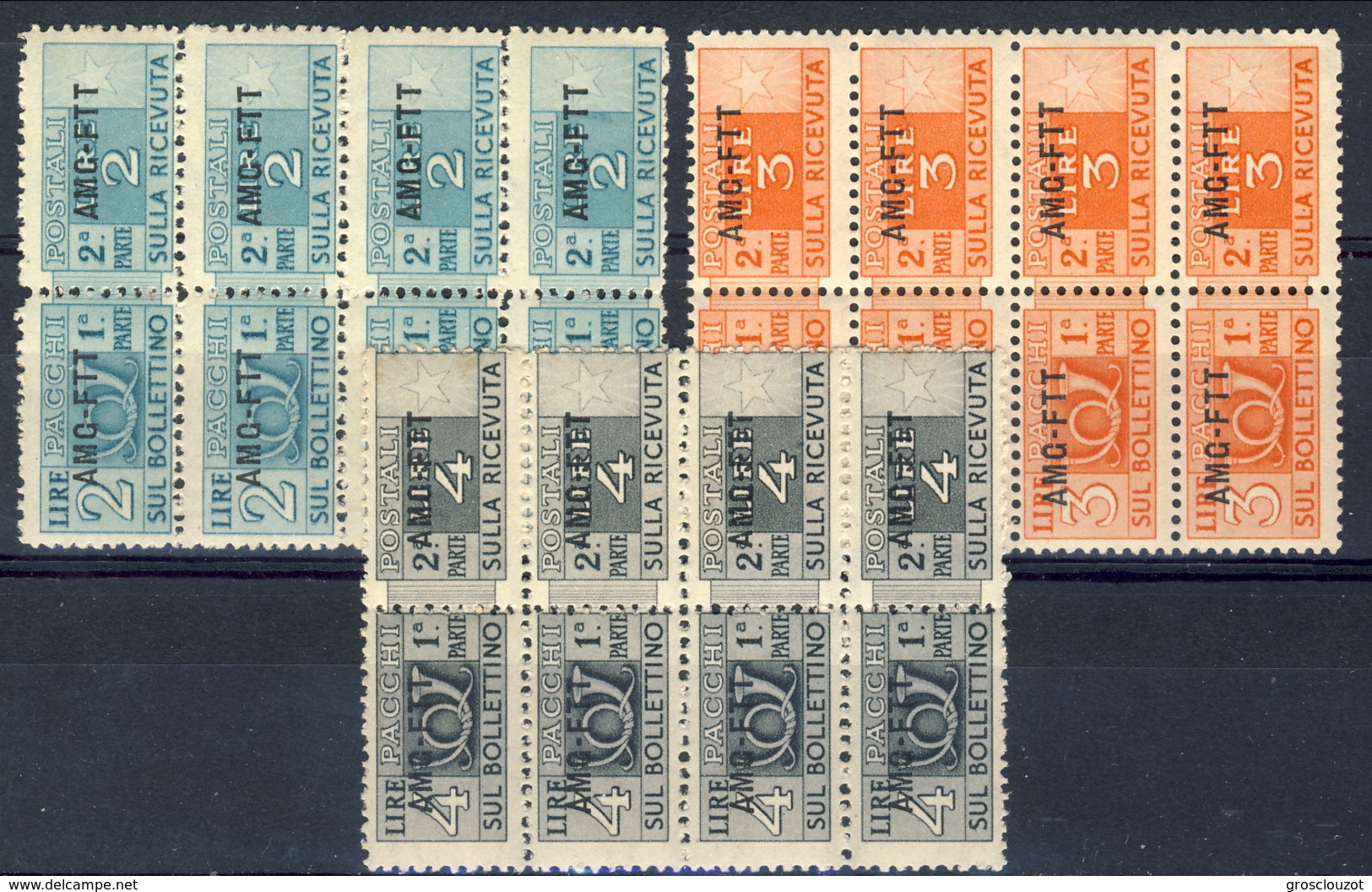 Trieste Zona A Pacchi 1949 - 53 N. 14-15-16 In Gruppi Di 4, MNH Cat. &euro; 12 - Colis Postaux/concession