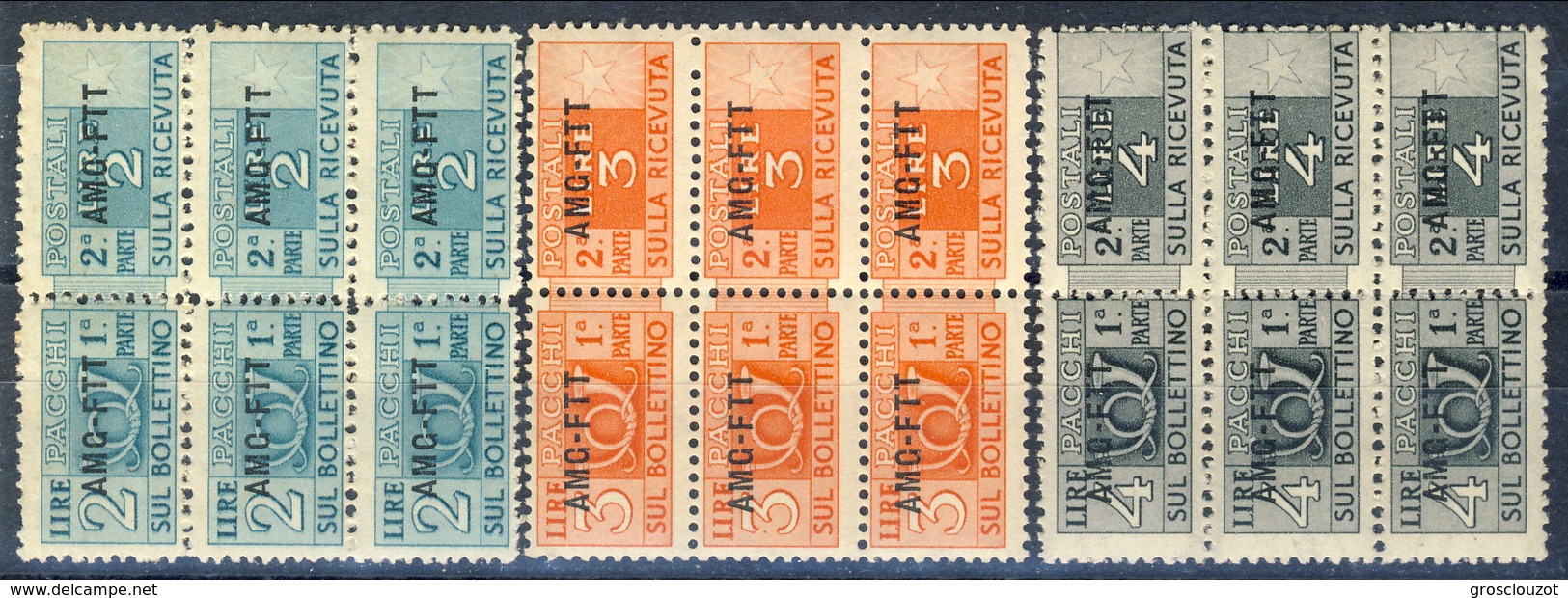 Trieste Zona A Pacchi 1949 - 53 N. 14-15-16 In Gruppi Di 3, MNH Cat. &euro; 10 - Postal And Consigned Parcels