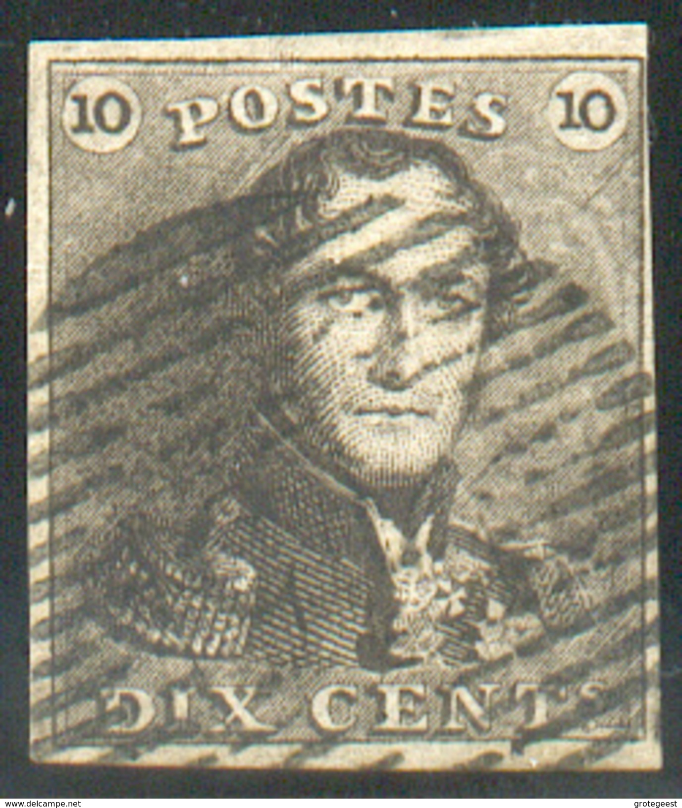 N°1 - Epaulette 10 Centimes Brun, TB Margée Et Obl. Finement Apposée  - 11610 - 1849 Epaulettes