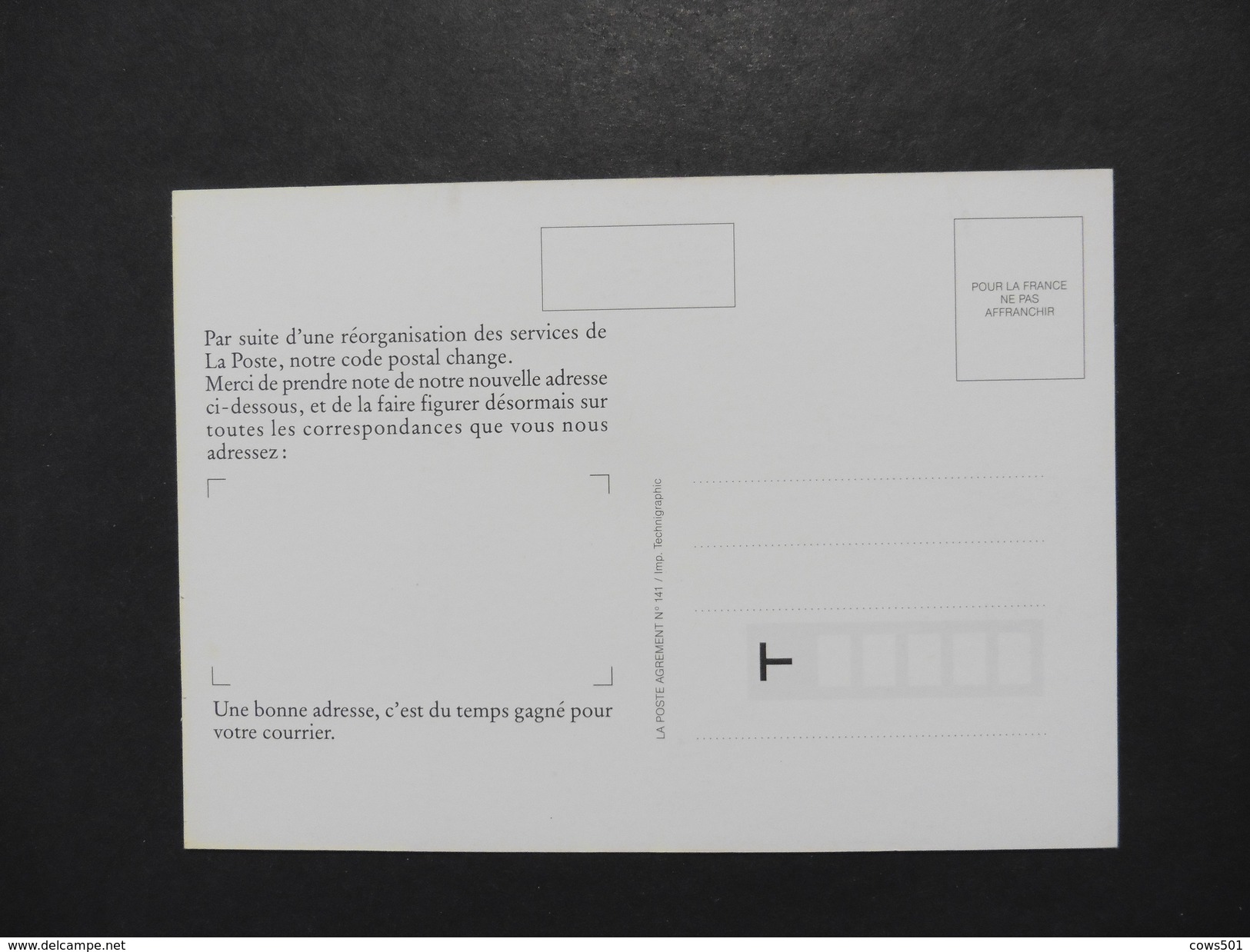 Carte Postale Neuve  PTT :La Poste :changement D'adresse - Zeitgenössisch (ab 1950)