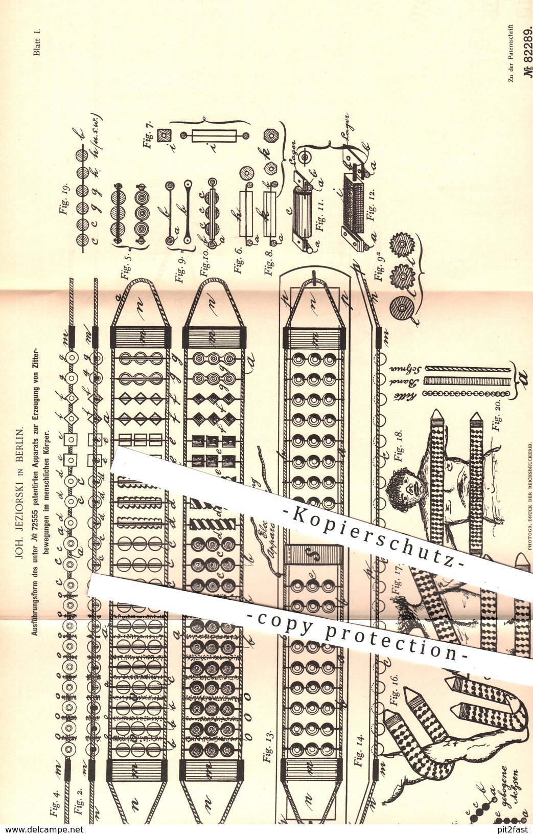 Original Patent - Joh. Jeziorski , Berlin , 1894 , Erzeugung Von Zitterbewegungen Im Menschl. Körper | Arzt , Medizin !! - Historische Dokumente