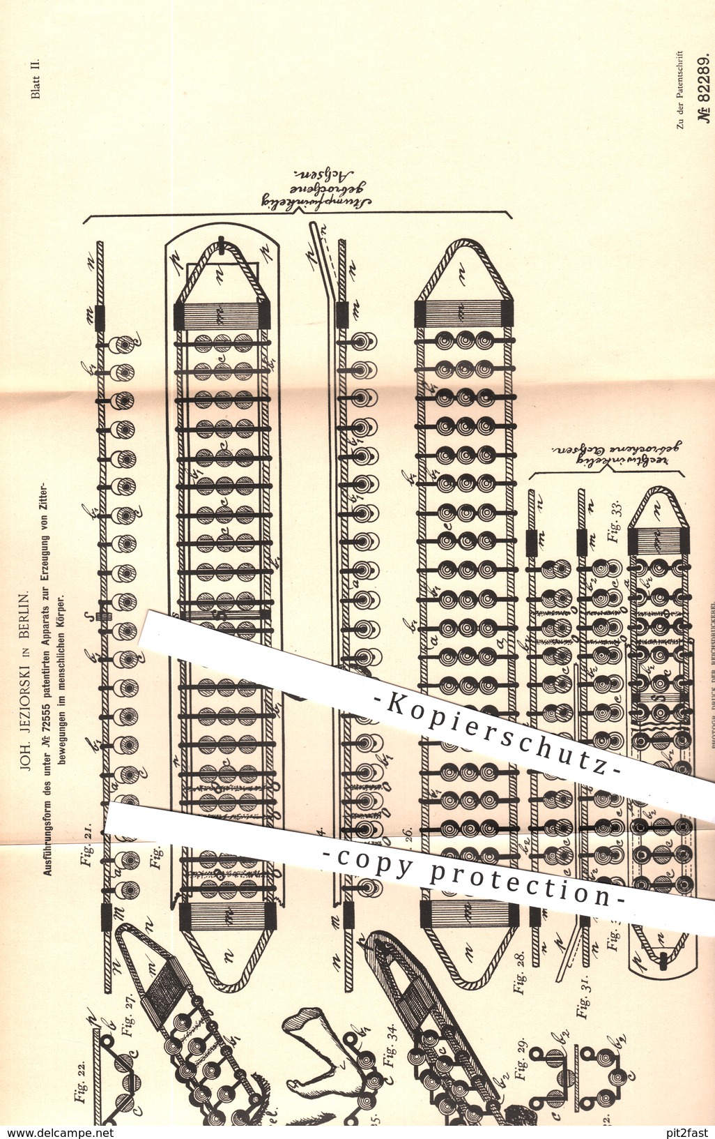 Original Patent - Joh. Jeziorski , Berlin , 1894 , Erzeugung Von Zitterbewegungen Im Menschl. Körper | Arzt , Medizin !! - Historische Dokumente