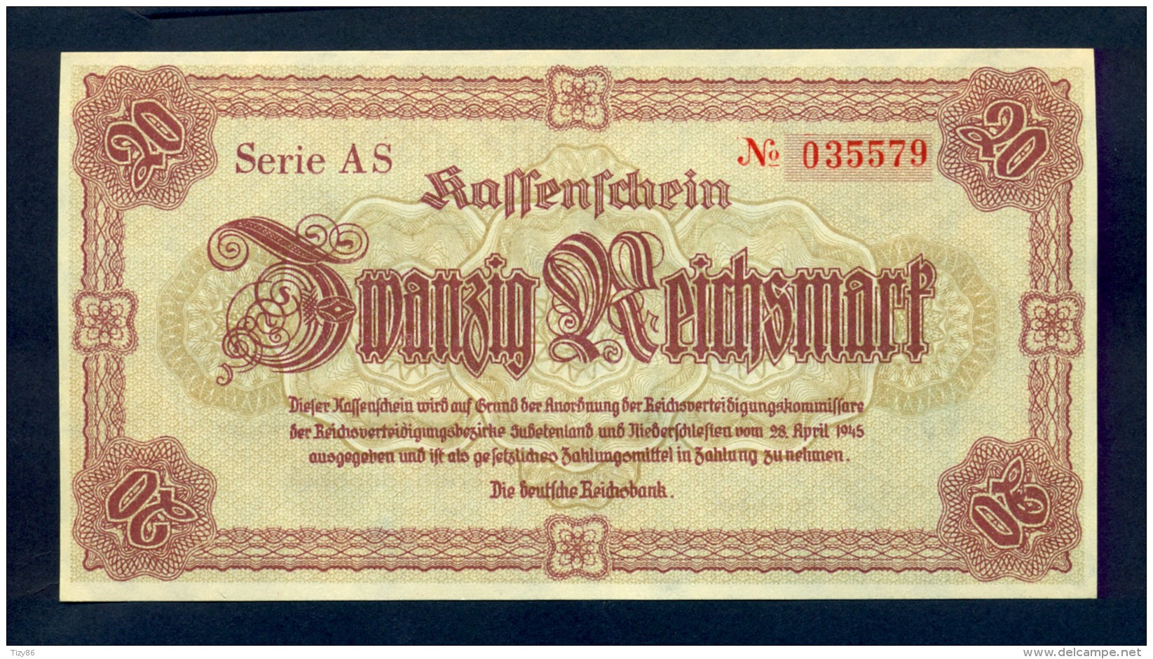 Banconota Germania 20 Reichsmark 28/4/1945 FDS - A Identifier