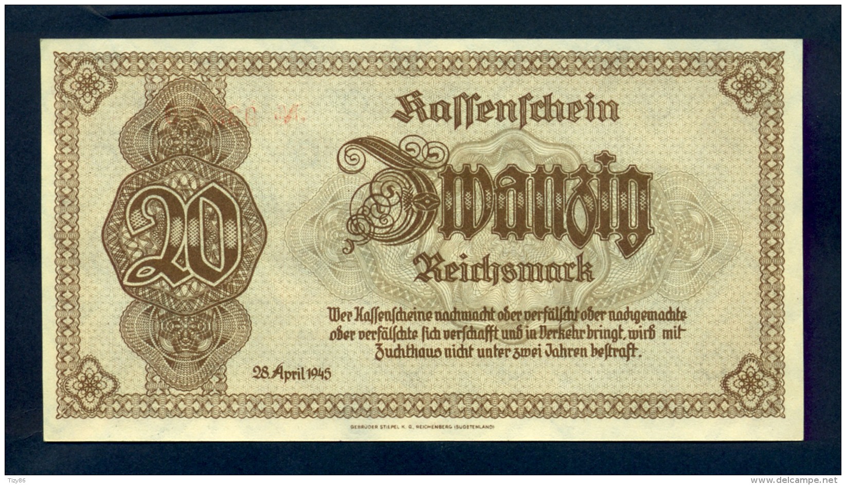 Banconota Germania 20 Reichsmark 28/4/1945 FDS - A Identifier