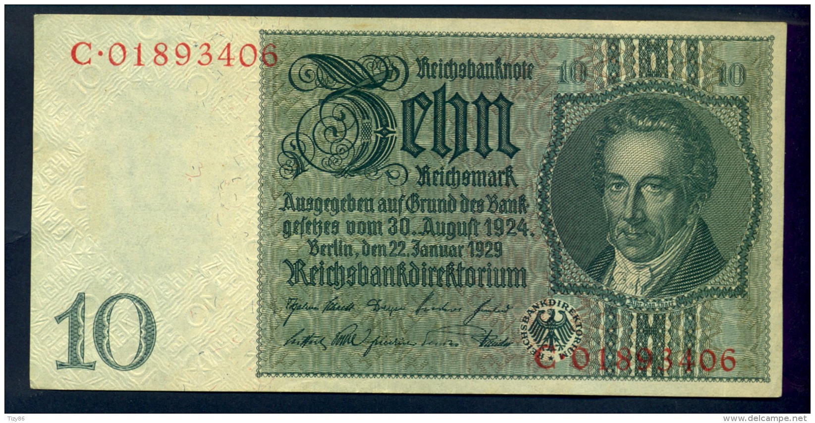 Banconota Germania 10 Reichsmark 22/1/1929 FDS - A Identifier