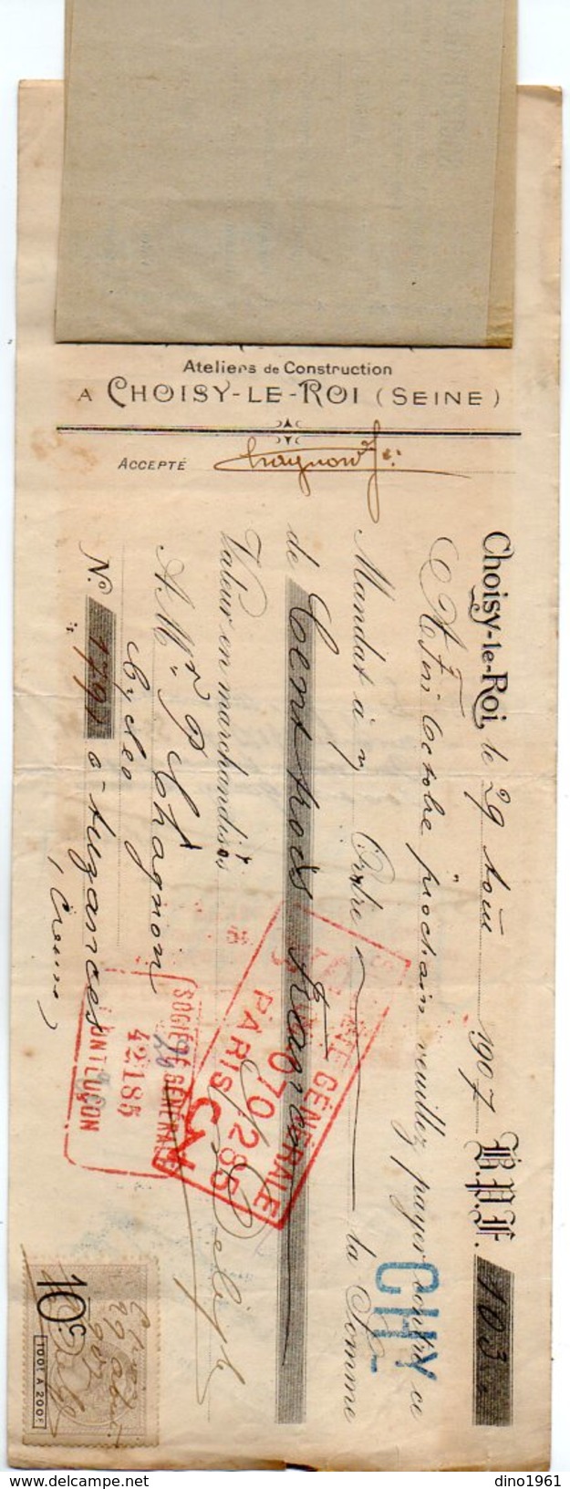 VP7955 - Lettre De Change - Fournitures Pour Cycles & Automobiles Cycles ¨ LE GLOBE ¨ L.DELYS à CHOISY LE ROI - Wissels