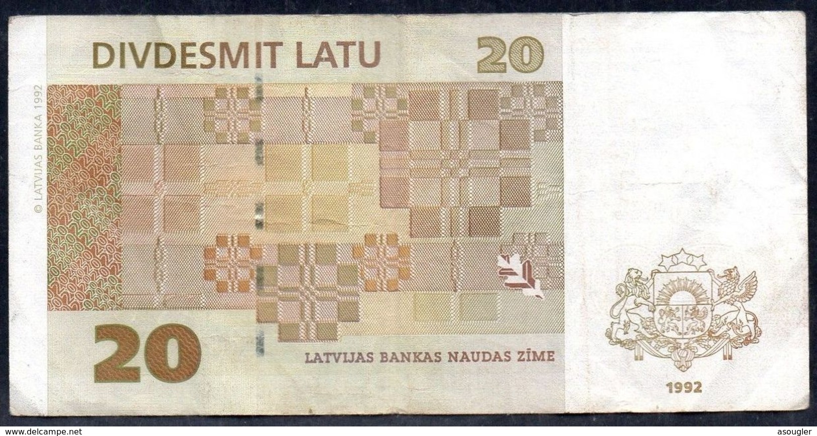 LATVIA 20 LATU 1992 P-45 F-VF - Lettonie