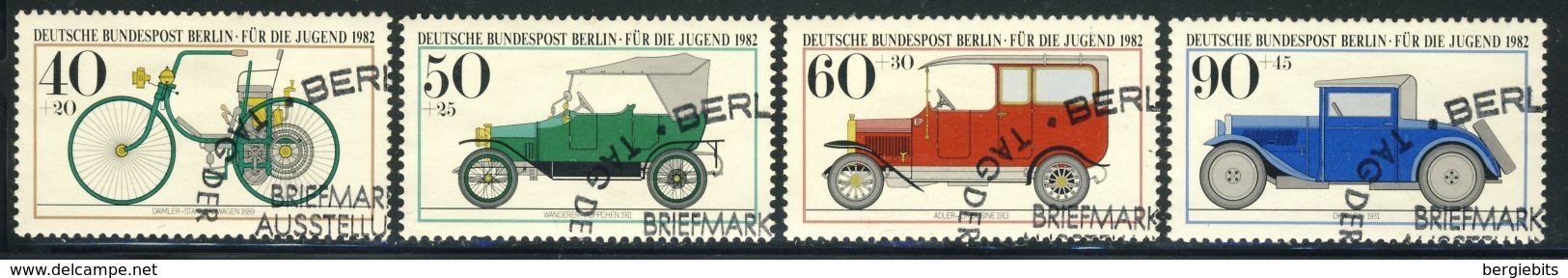 1982 Berlin Complete VF Used Set Of 4 Semi Postal Stamps " Ancient Cars", Michel # 660-663 With First Day Cancels - Used Stamps