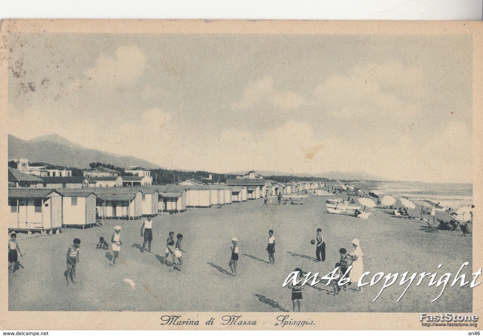 MARINA Di MASSA_Spiaggia_Timbro_Colonia Marina "L.Cadorna"della CROCE ROSSA ITALIANA_Vg 20/7/1909-ORIGINALE100%_2 Scann- - Massa