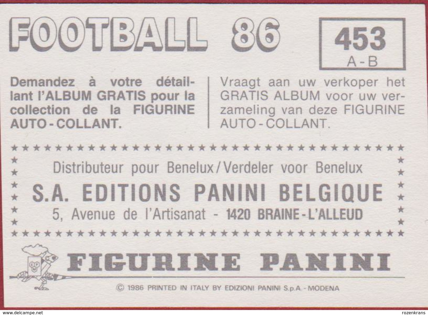 Panini Football Belgie Belgique Voetbal 86 1986 KSK Tongeren Sticker Nr. 453 Guy Vanhorenbeek Pierrot Schiepers - Sports