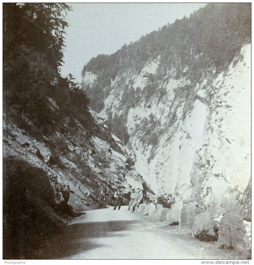 Suisse Alpes Ragaz Gorges De La Tamina Taminaschlucht Ancienne Photo Stereo Amateur 1900 - Stereoscopic