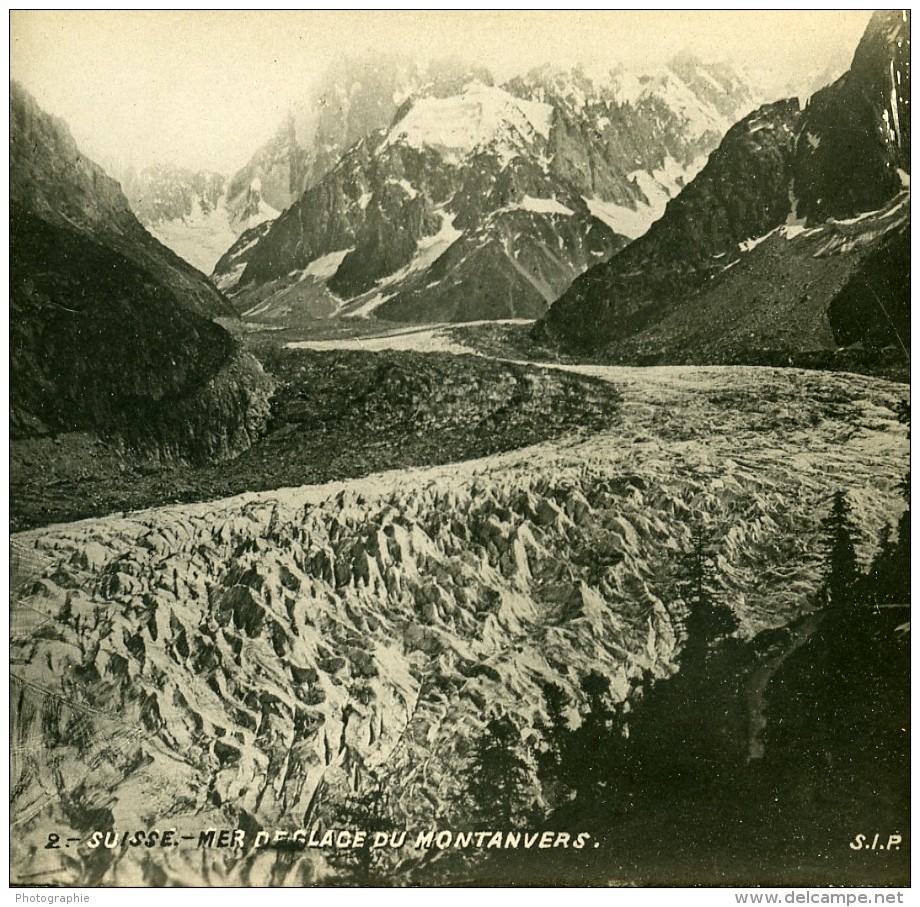 France Alpes Mont Blanc Mer De Glace Du Montenvers Ancienne Photo Stereo SIP 1900 - Stereoscopic