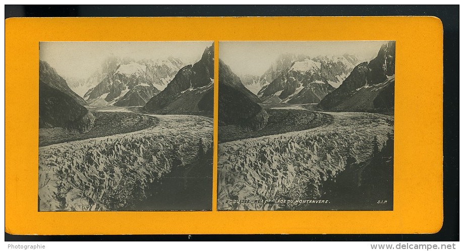 France Alpes Mont Blanc Mer De Glace Du Montenvers Ancienne Photo Stereo SIP 1900 - Stereoscopic