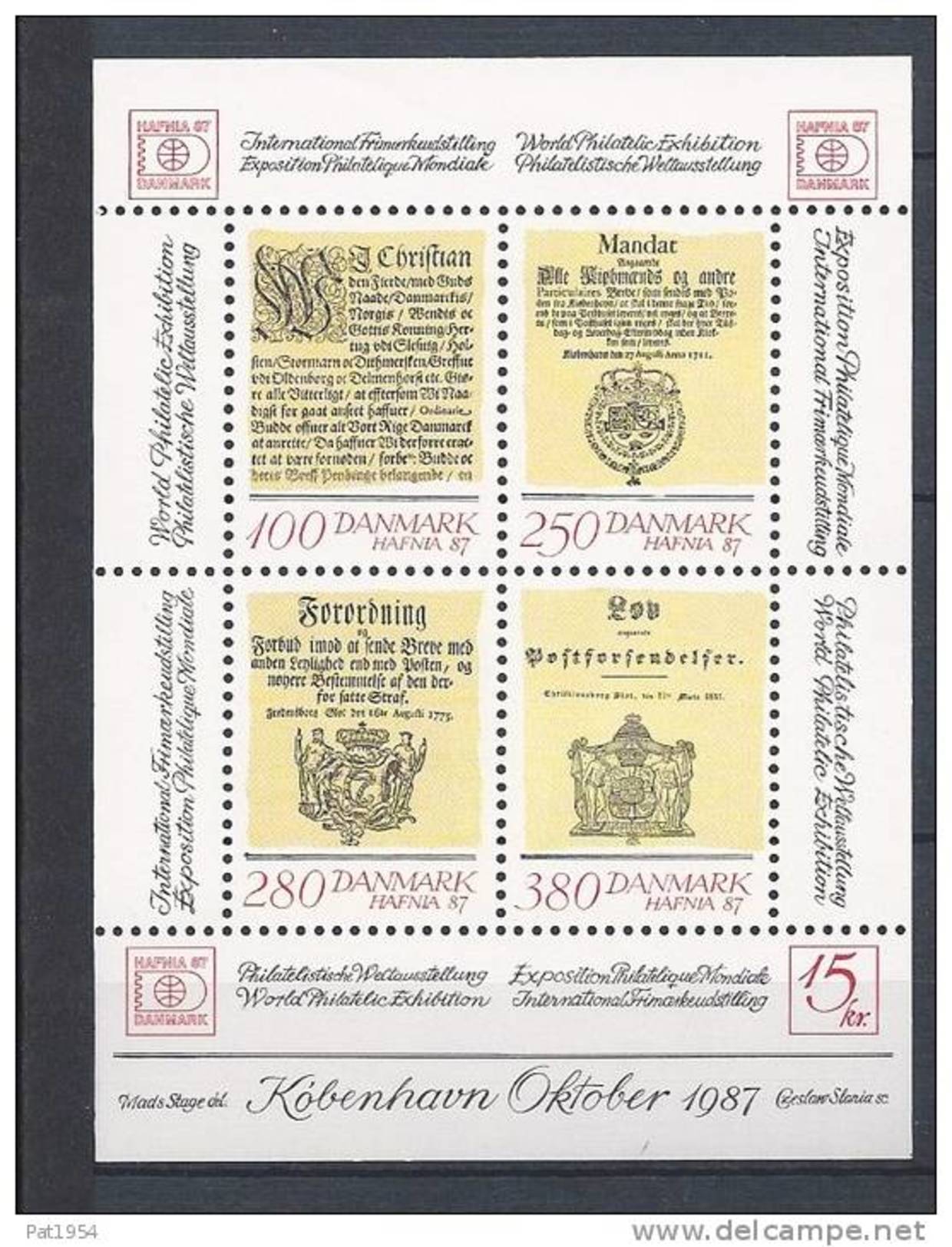 Danemark 1985 Bloc Feuillet N° 5 Neuf Hafnia 87 Avec Anciens Documents Postaux - Blocks & Sheetlets