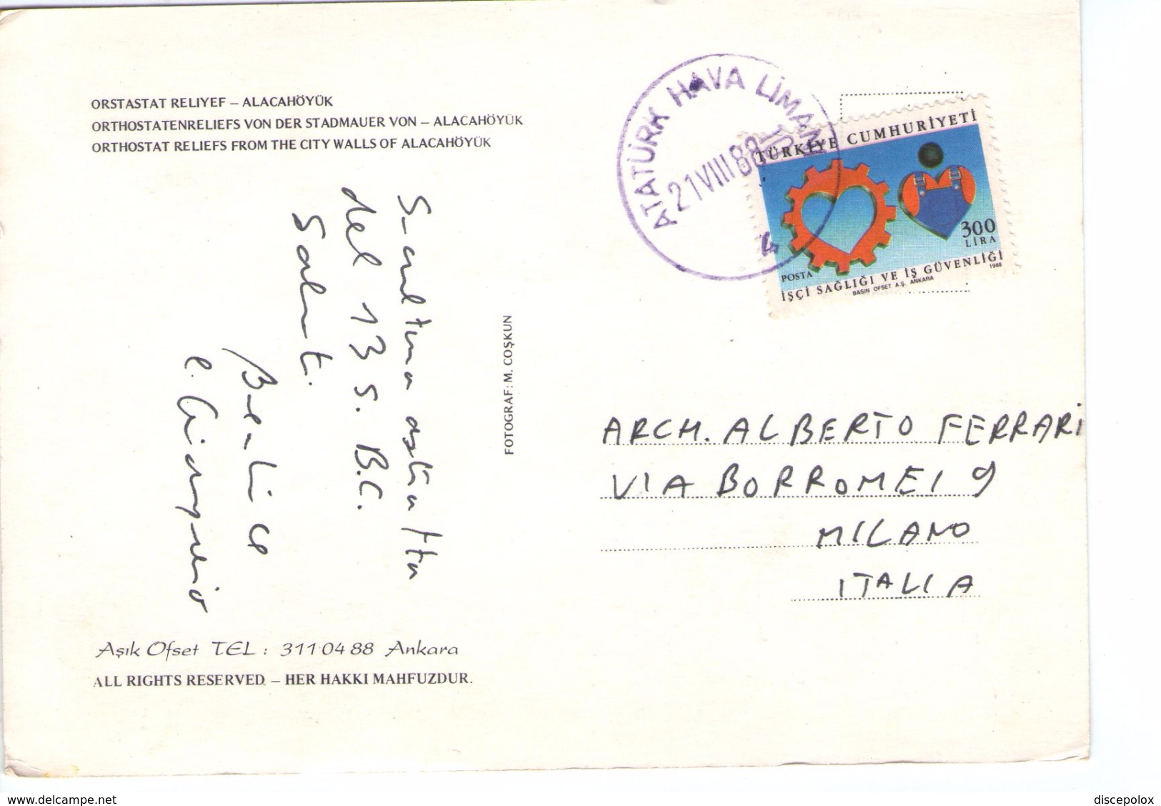 S2759 Postcard: Turkye: Orthostatenreliefs Von Der Stadmeur Von Alacahoyuk _ NICE STAMP AND TIMBRE - Turquia