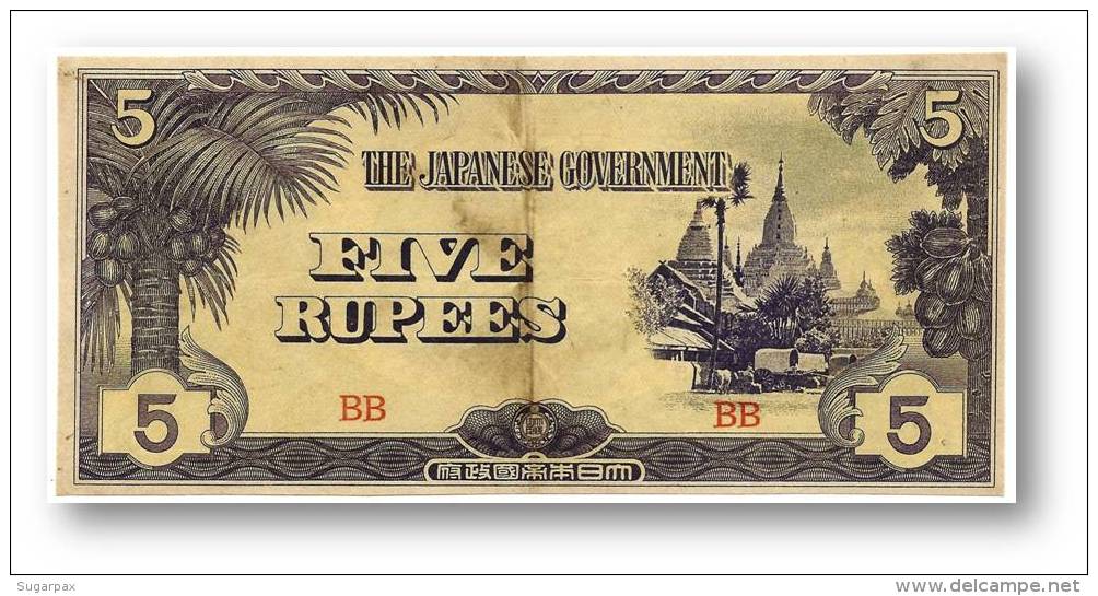 BURMA ( Now Myanmar ) - WWII - Japanese Occupation - 5 Rupees - ND ( 1942 ) - P 15.b - Serie BB - Myanmar