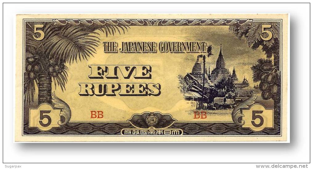 BURMA ( Now Myanmar ) - WWII - Japanese Occupation - 5 Rupees - ND ( 1942 ) - P 15.b - Serie BB - Myanmar