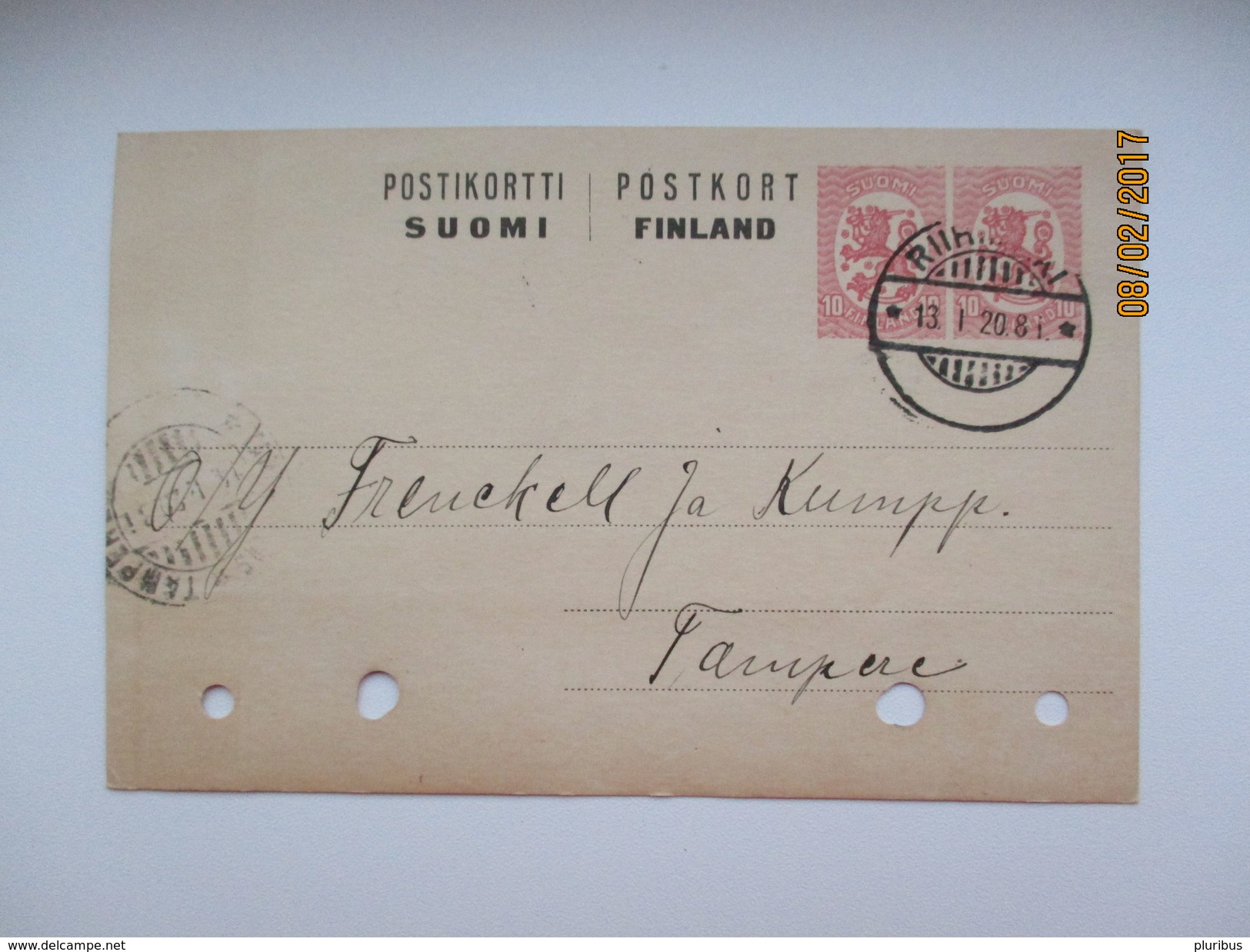 FINLAND  1920  RIIHIMÄKI TO TAMPERE  , POSTAL STATIONERY  ,   OLD POSTCARD , 0 - Enteros Postales