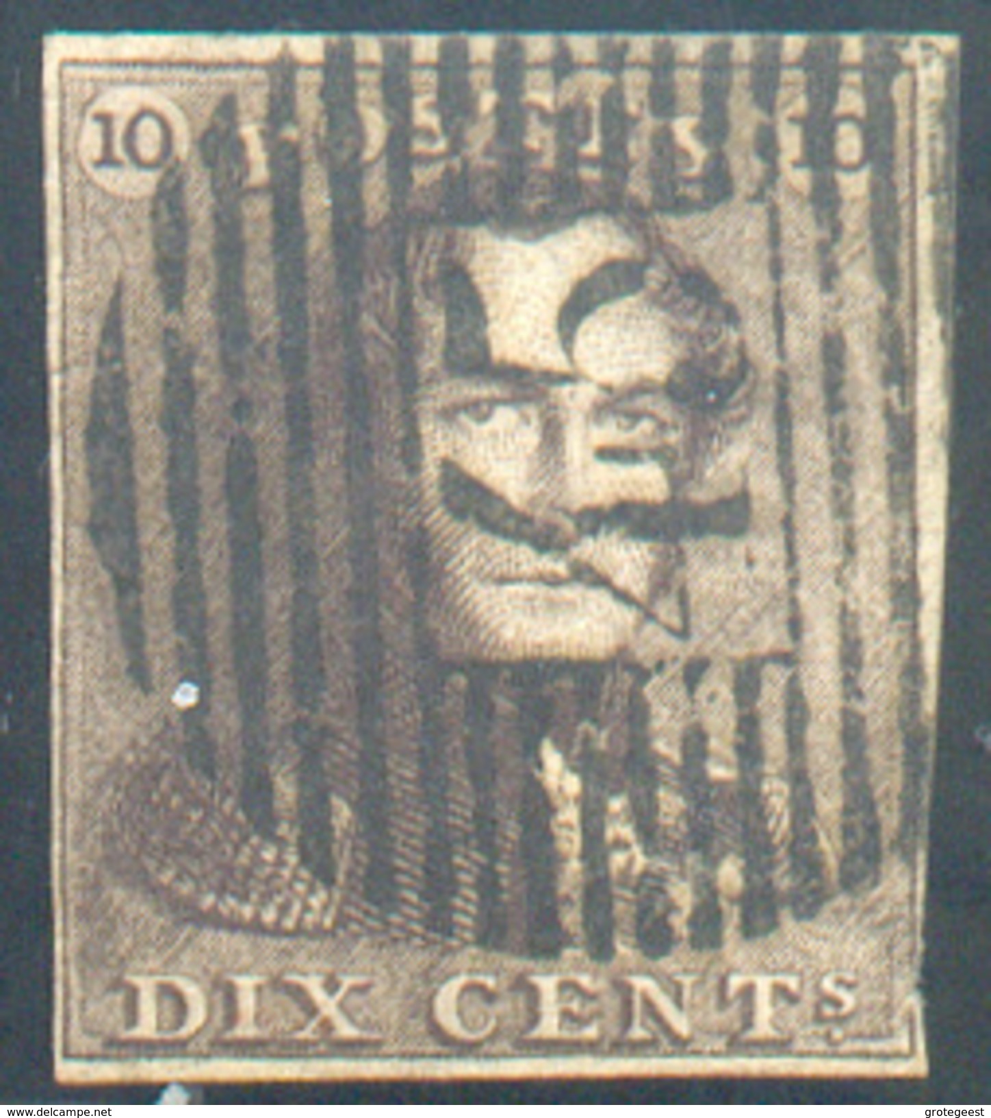 N°1 - Epaulette 10 Centimes Brun, TB Margée Et  Obl. P.45 GAND Nette Et Centrale - 11614 - 1849 Epaulettes