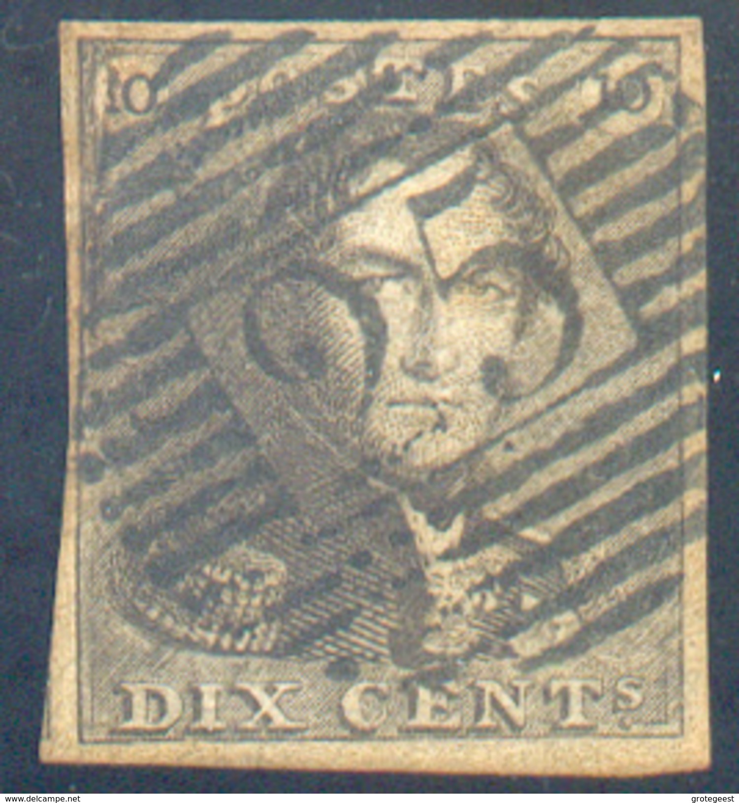 N°1 - Epaulette 10 Centimes, Bien Margé, Obl. P.25  CHARLEROI Centrale - 11624 - 1849 Epauletten