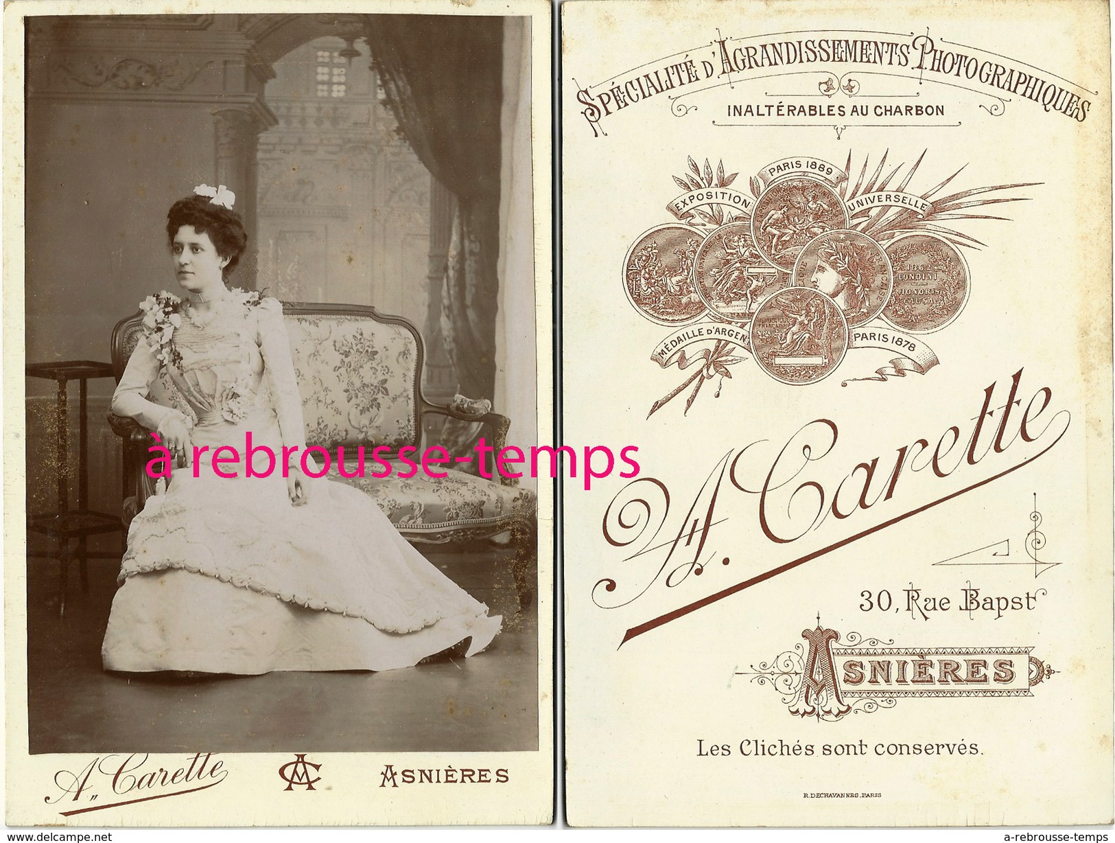 Grand CDV (Cabinet)-femme élégante-mode-bourgeoisie-photo A. Carette 30 Rue Bapst à Asnières - Old (before 1900)