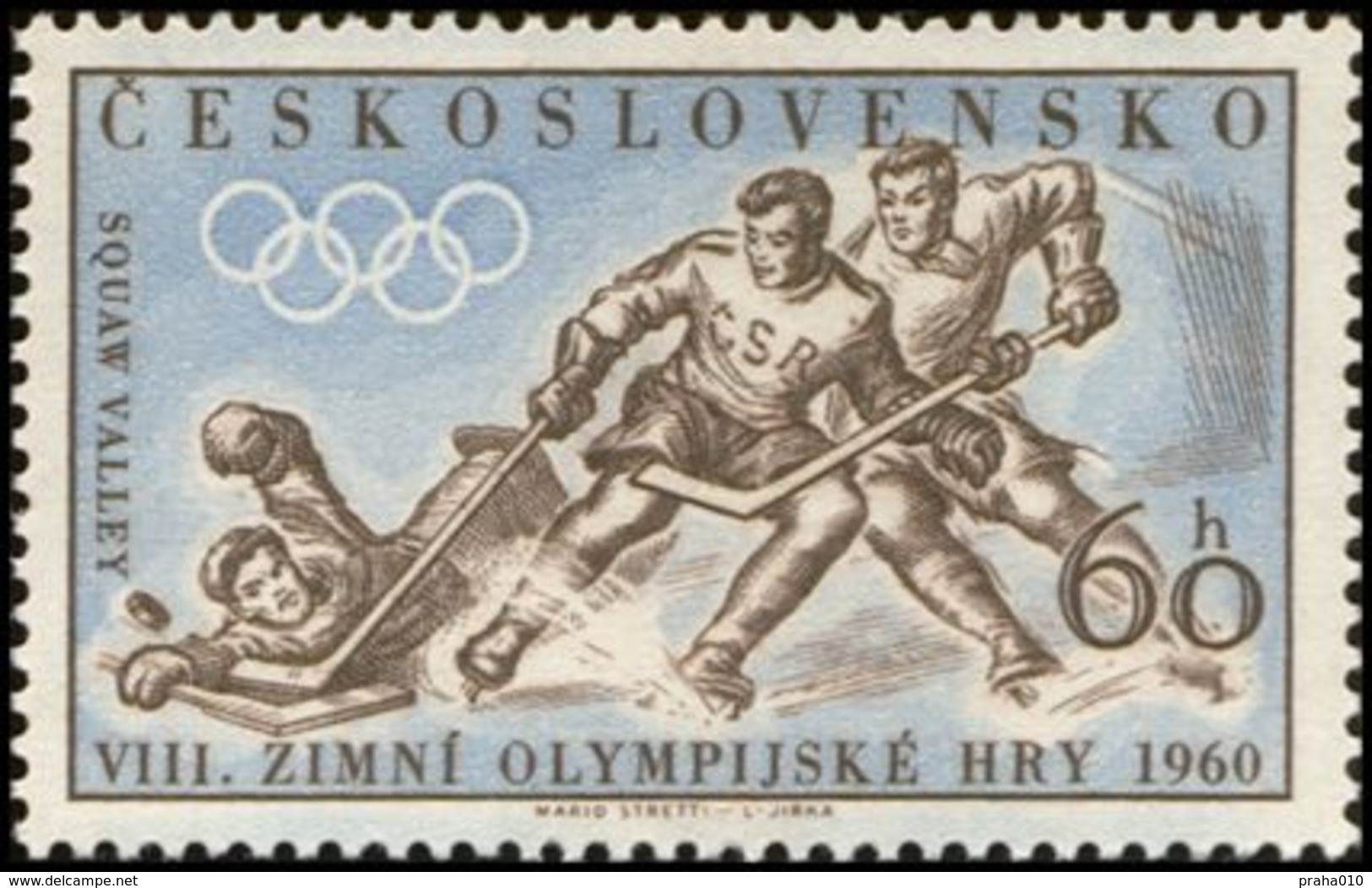 Czechoslovakia / Stamps (1960) 1099: Winter Olympic Games 1960 Squaw Valley (Ice Hockey); Painter: Mario Stretti - Invierno 1960: Squaw Valley