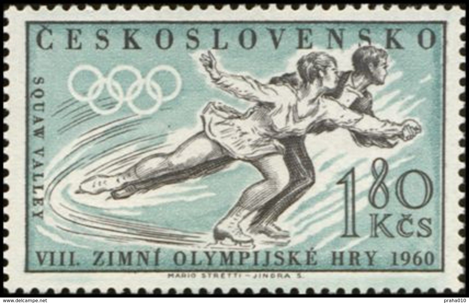 Czechoslovakia / Stamps (1960) 1100: Winter Olympic Games 1960 Squaw Valley (Figure Skating); Painter: Mario Stretti - Hiver 1960: Squaw Valley