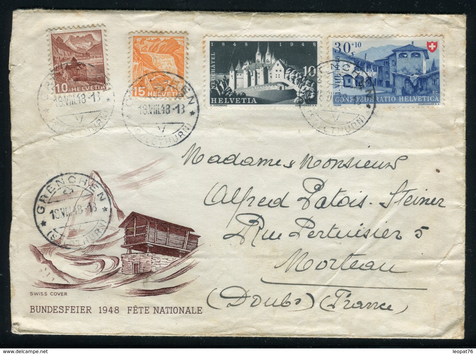 Suisse - Cover / Enveloppe De Grenchen Pour La France En 1948 , Affr. Plaisant + Vignette De Basel Au Verso    Ref F164 - Briefe U. Dokumente