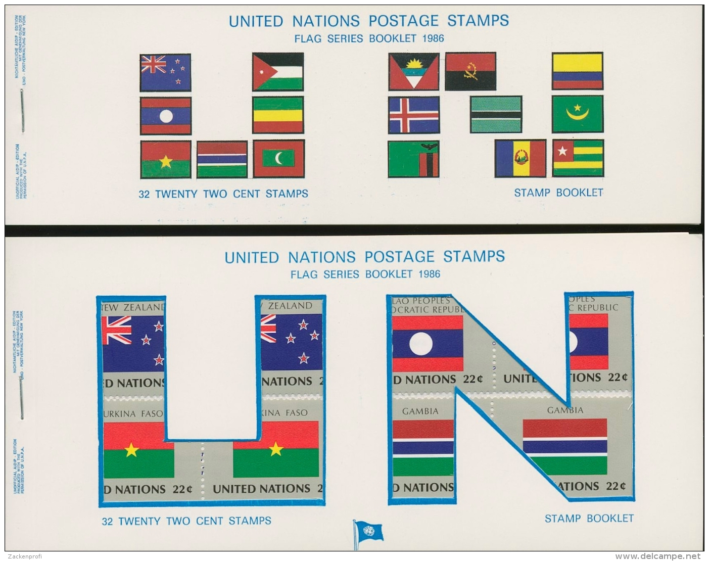 UNO New York 1986 Flaggenserie Markenheftchen-Set MH 499/514 Postfrisch (D13997) - Libretti