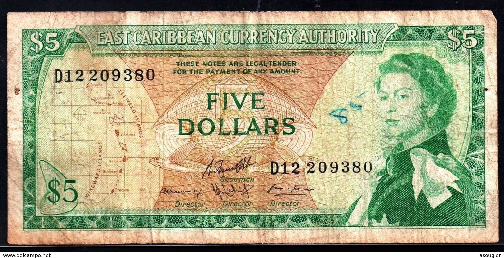 EAST CARIBBEAN States 5 DOLLARS ND 1965 G-VG P-14h - Caribes Orientales