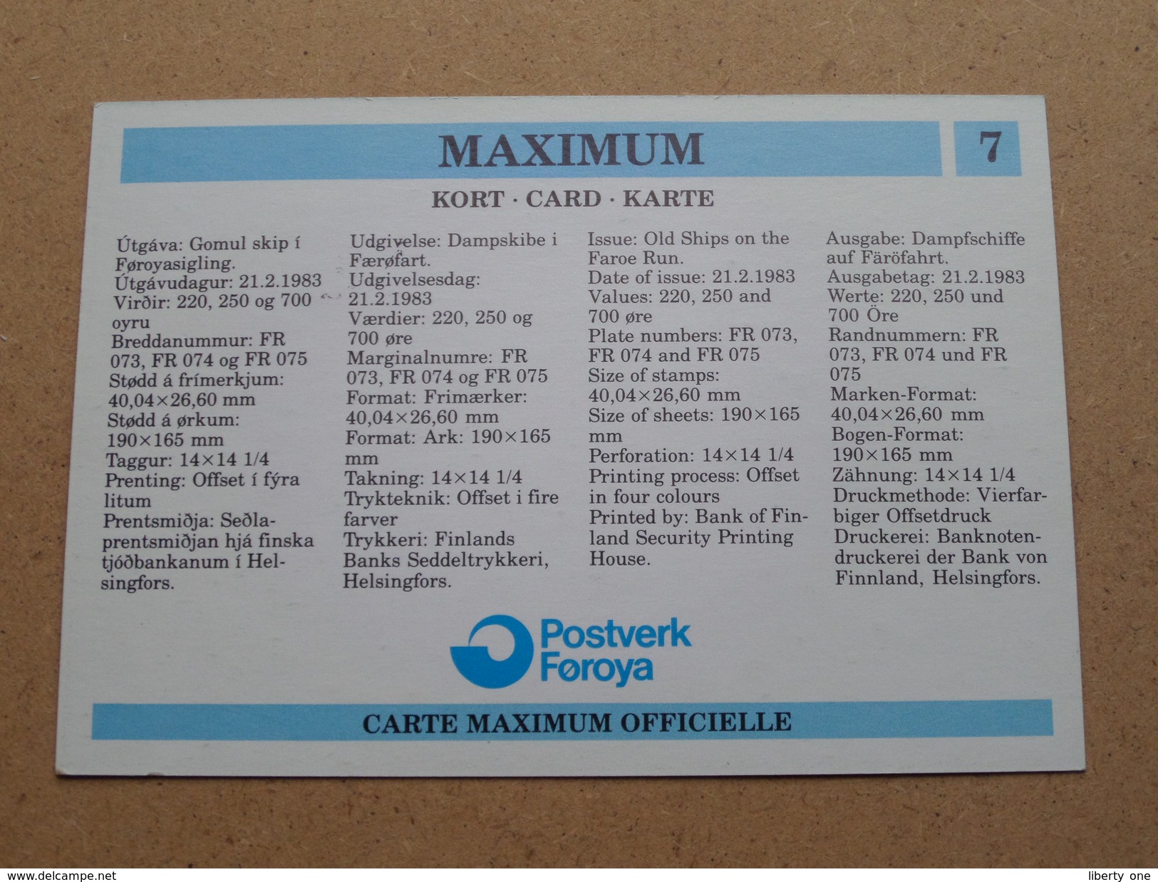 FOROYAR 250 (Skip / Ship) Stamp TORSHAVN 21-2-1983 ( Zie Foto ) ! - Maximum Cards & Covers