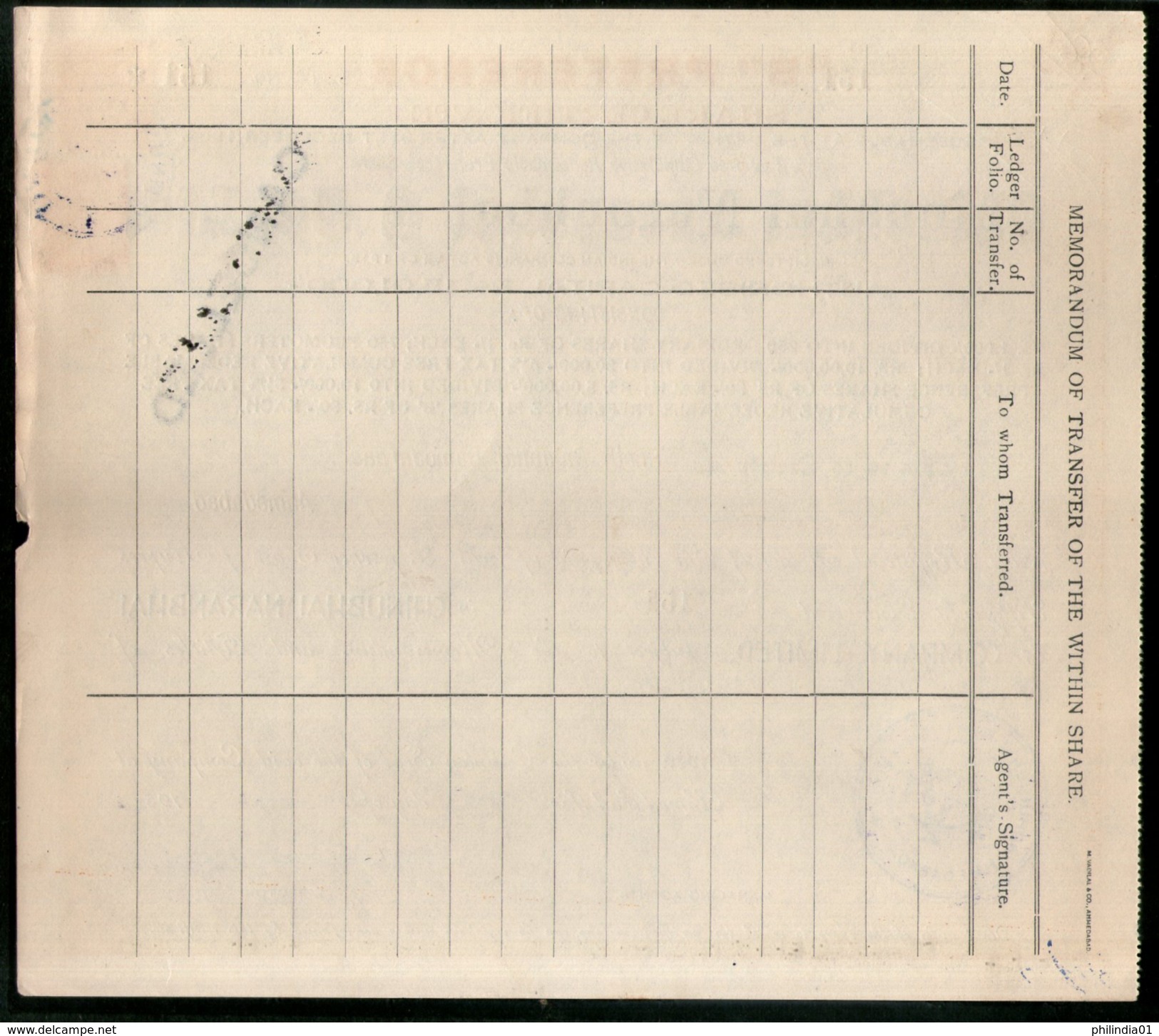 India 1950's Chinubhai Naranbhai & Co. Share Certificate With Revenue Stamp # FA-19 - Industry