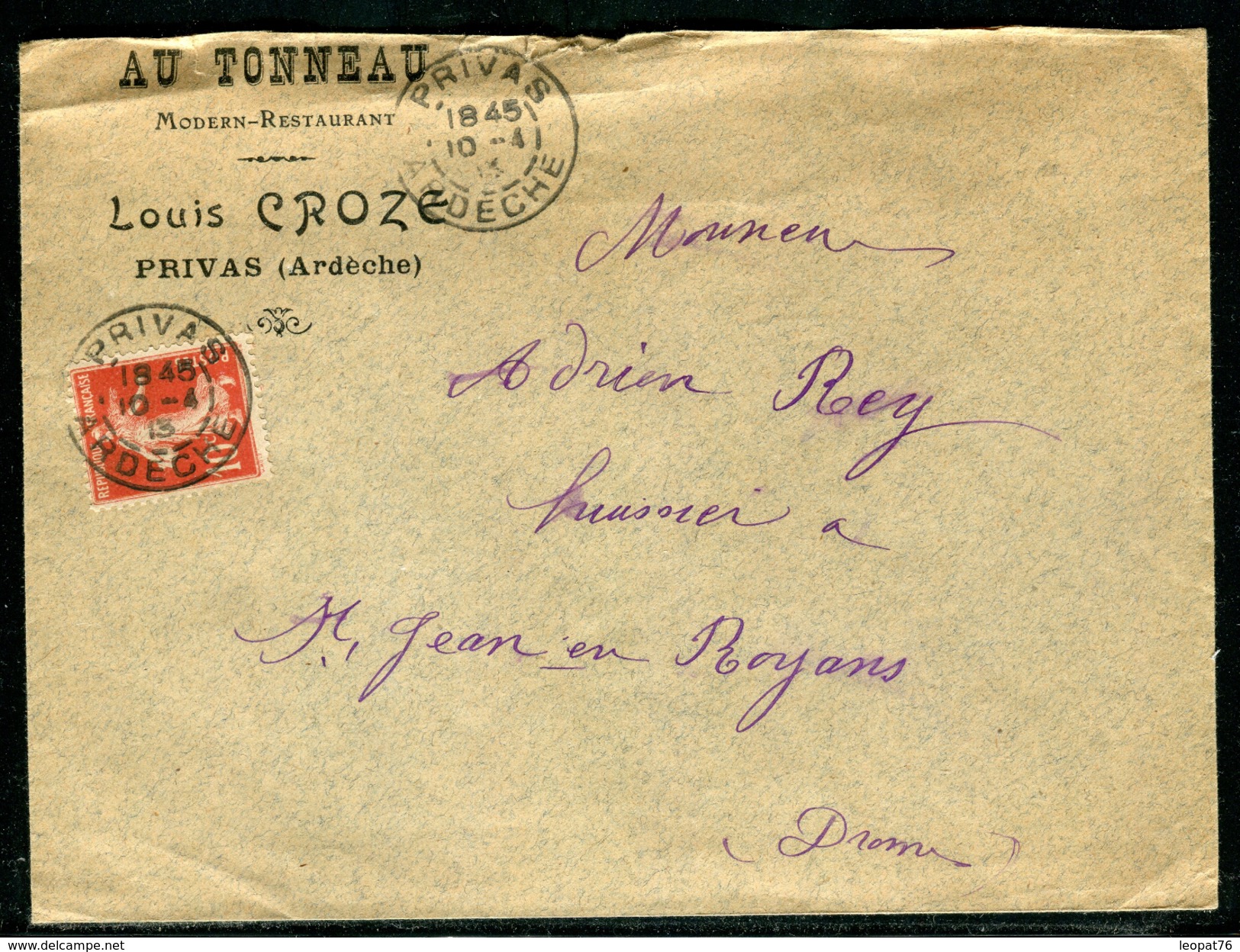 France - Enveloppe Commerciale De Privas Pour St Jean En Royans En 1913  Ref F235 - 1877-1920: Période Semi Moderne