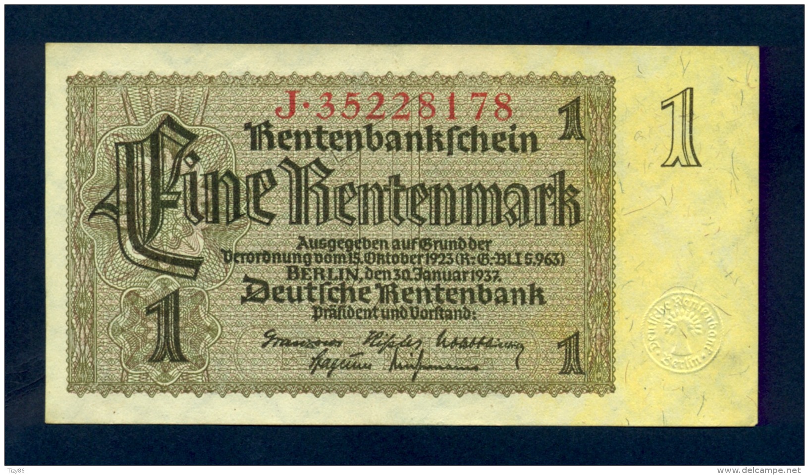 Banconota Germania 1 Rentenmark  30/1/1937 FDS - Da Identificre