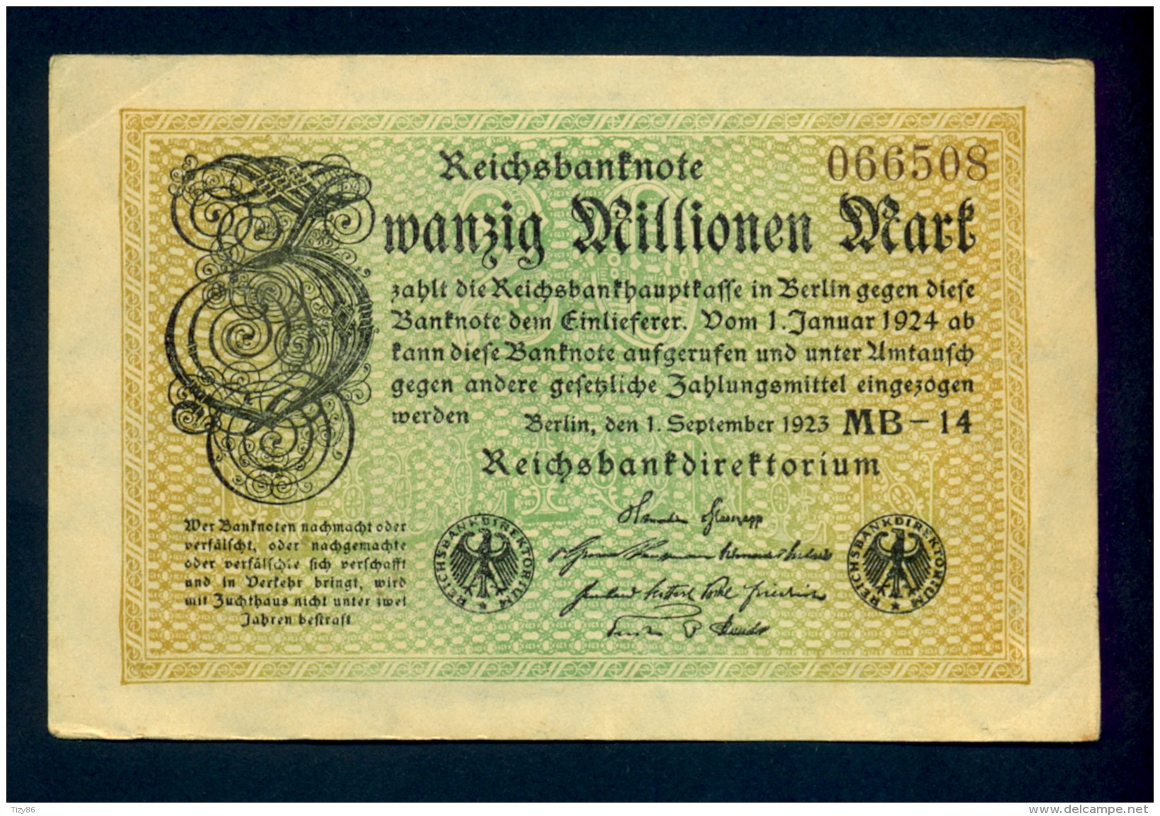 Banconota Germania 20.000.000 Mark  1/9/1923 FDS - A Identifier