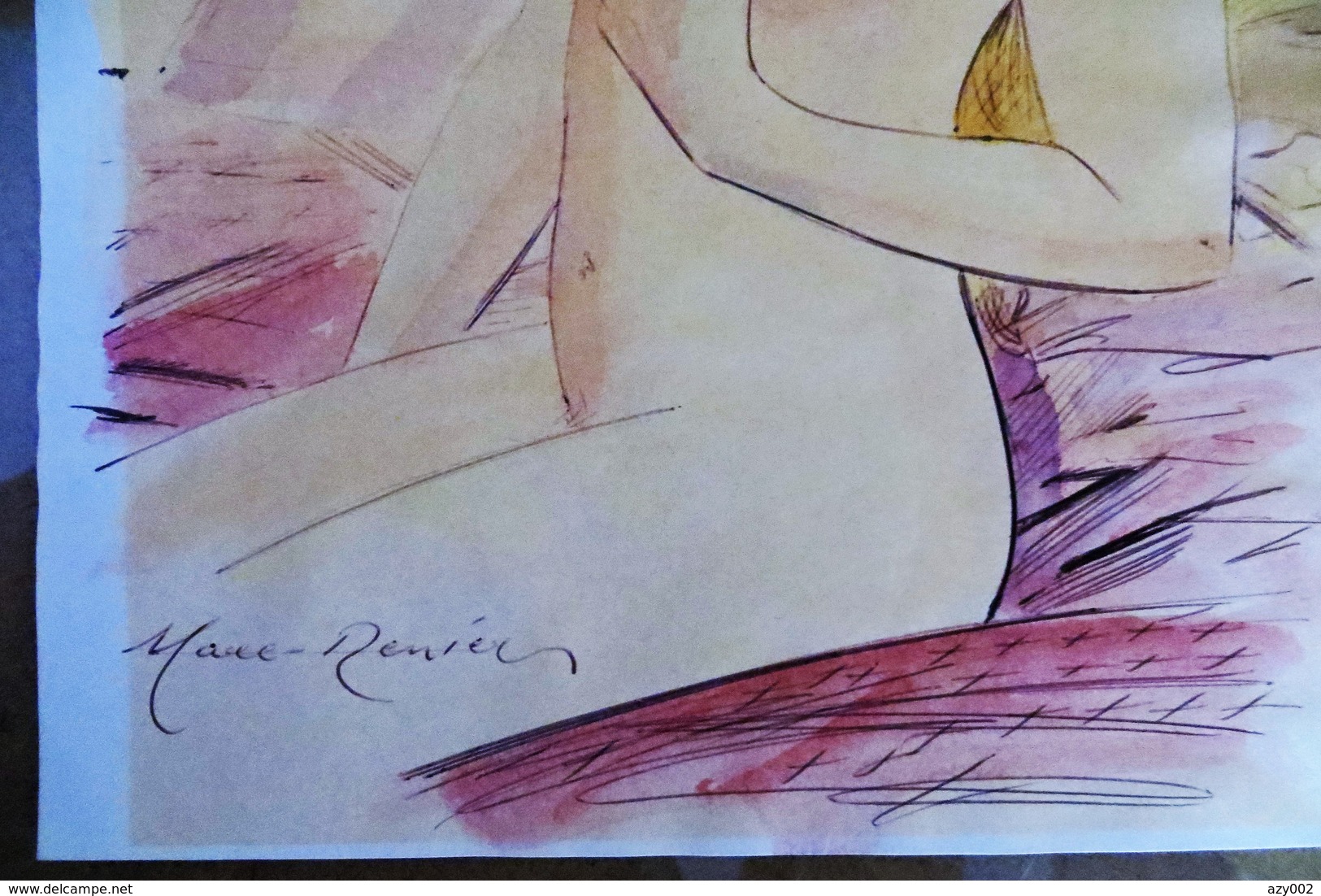 RARE +++ Marc RENIER "Jeune Femme Nue" - Blanche Colombe - Aquarelle Originale Sur Papier Format 21x29,7 - - Autres Accessoires